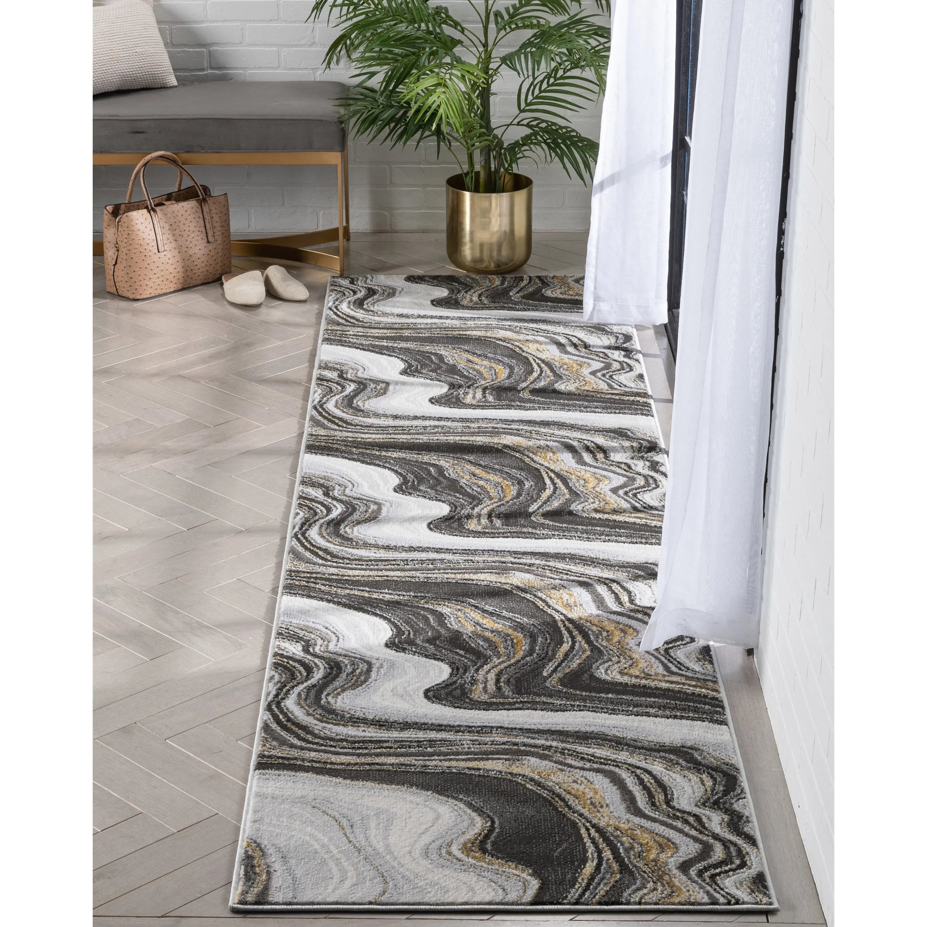 Warren Retro Abstract Waves Glam Rug、mySite、gigharbornorthrealestate