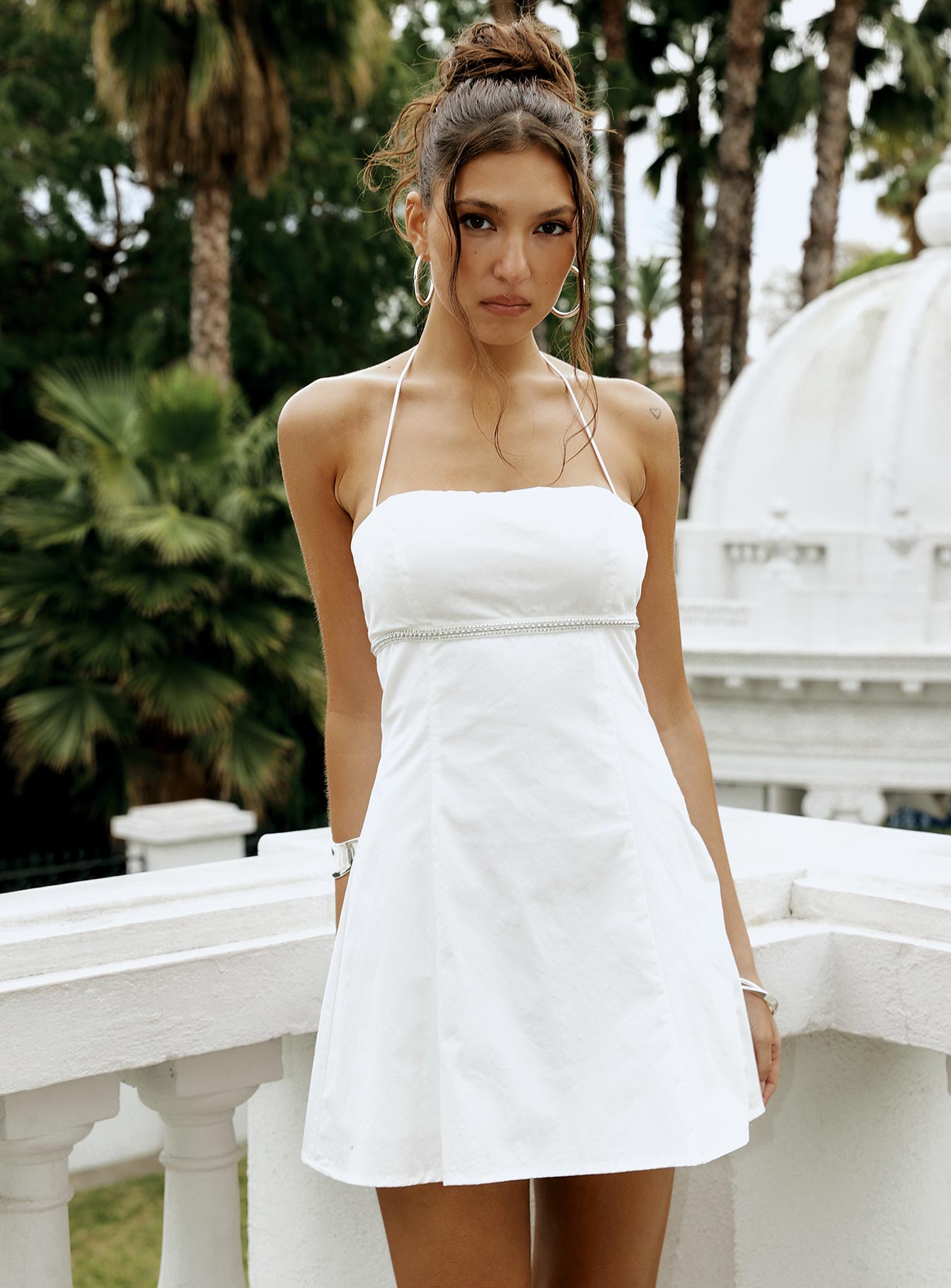 Just Promise Diamante Detail Mini Dress White、mySite、solidvoid