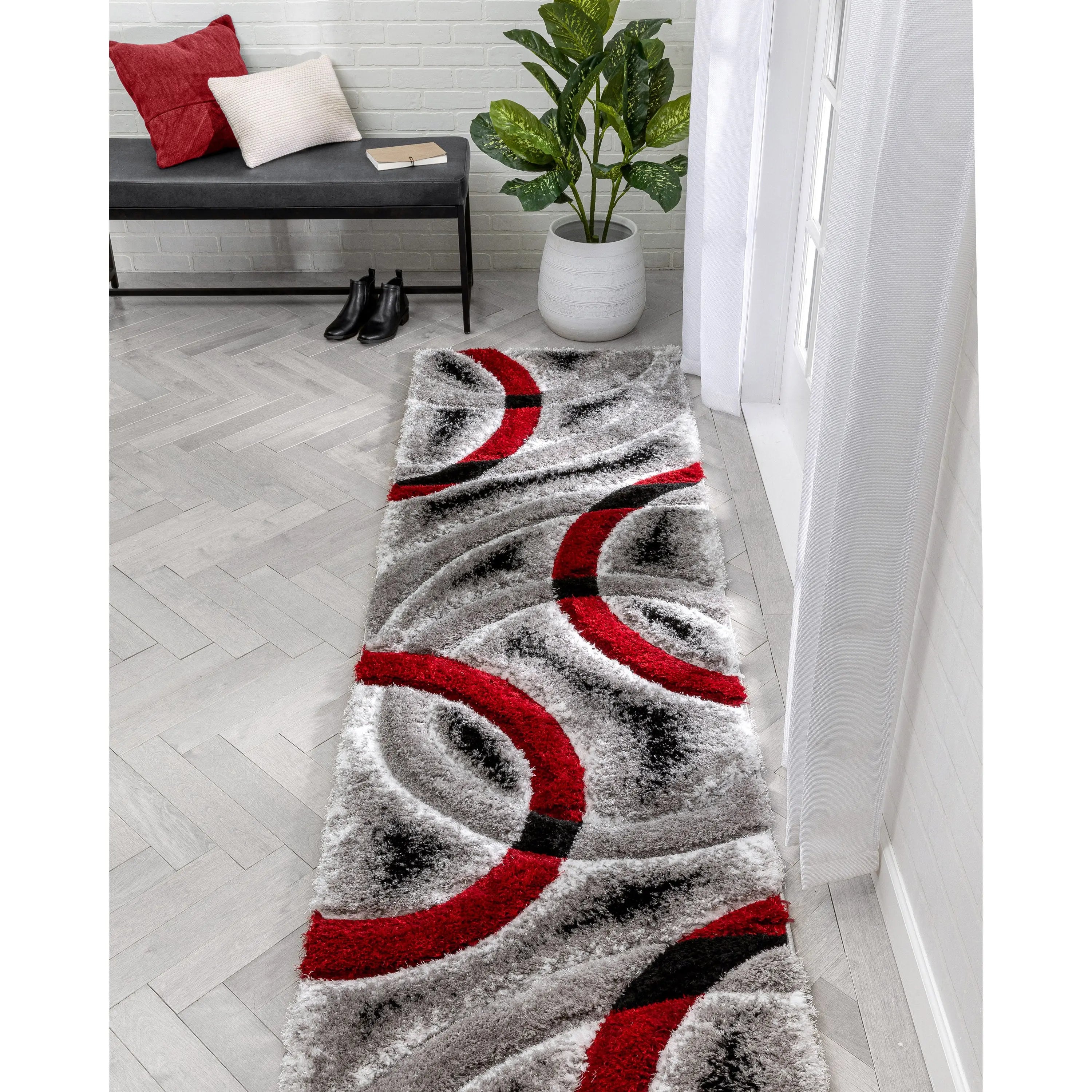 Oahu Red Modern Geometric 3D Textured Shag 5'3 x 7'3 Rug、mySite、gigharbornorthrealestate