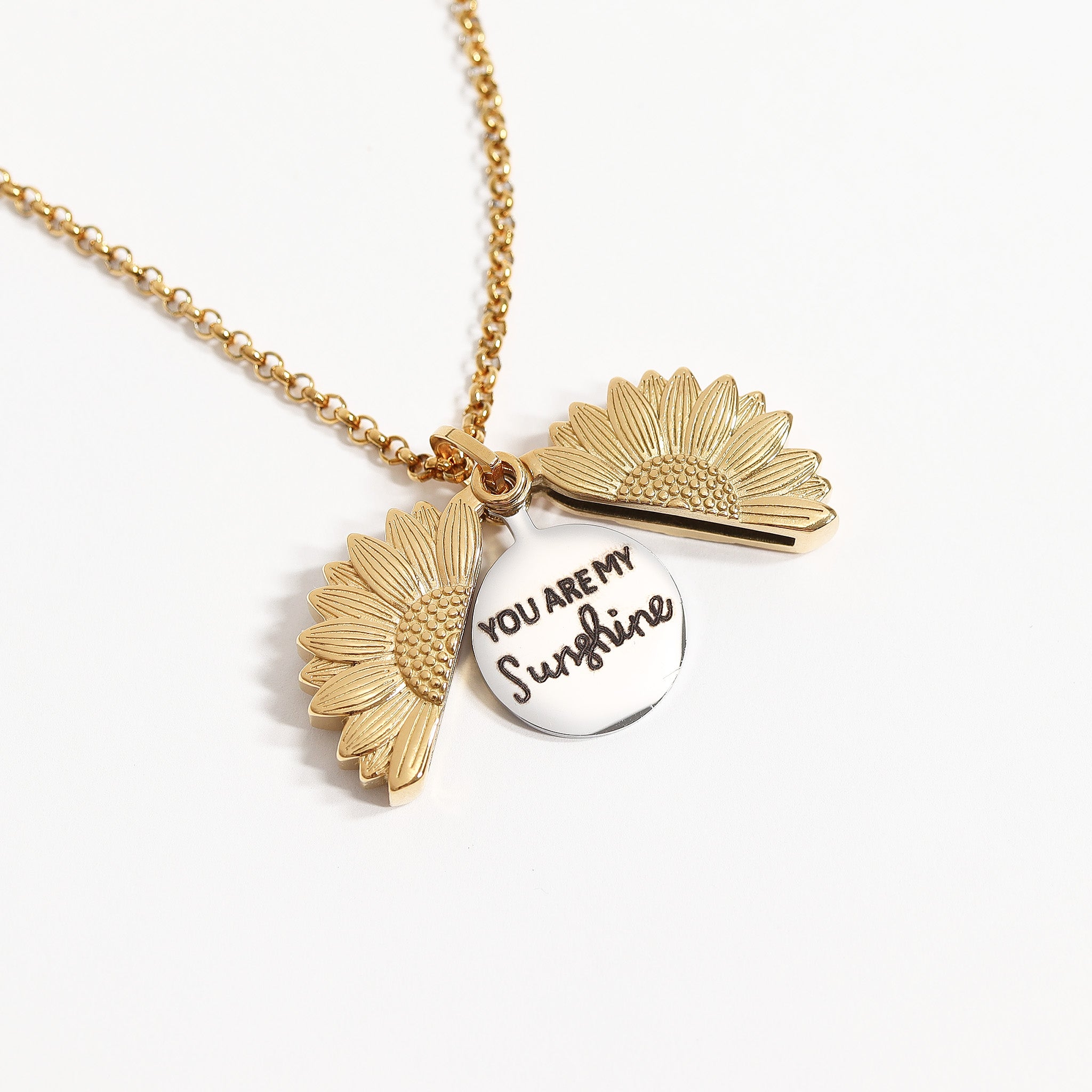 18K Gold PVD Stainless Steel Sunflower Hidden Message Necklace / CHN9973、mySite、dreamappss