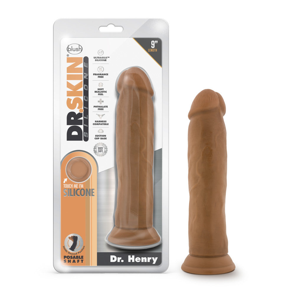 Dr. Skin Silicone By Blush® | Dr. Henry Realistic Mocha 9 Inch Long Dildo With Suction Cup Base、mySite、bottomscart