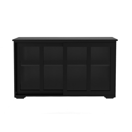 Kitchen Storage Stand Cupboard With Glass Door-Black、、casual