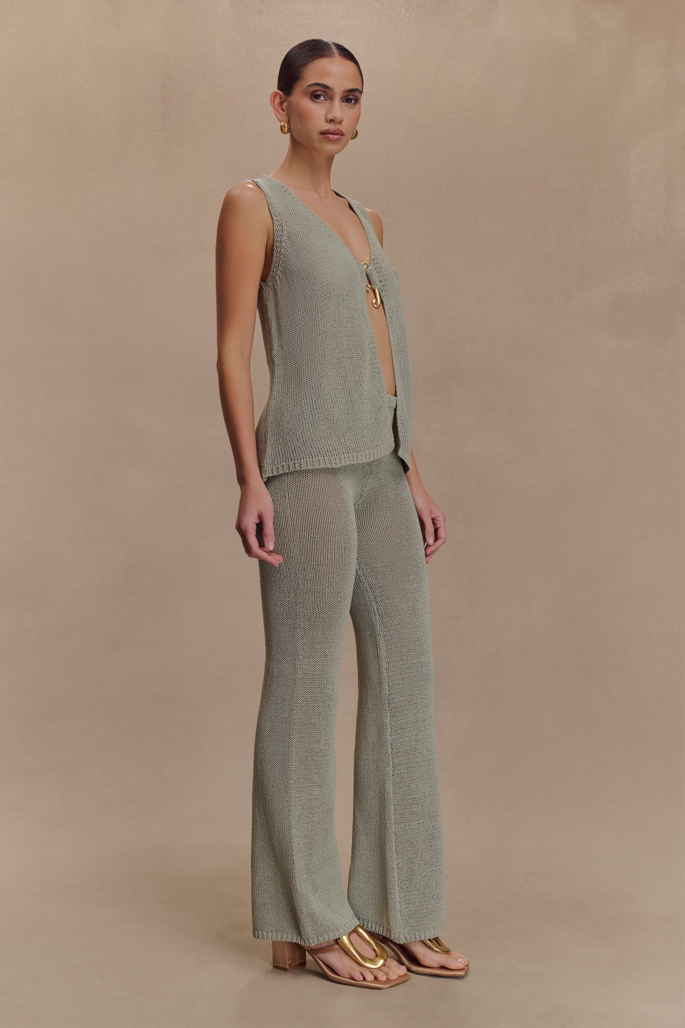 Malani Wide Leg Knit Pants - Sage、mySite、solidvoid