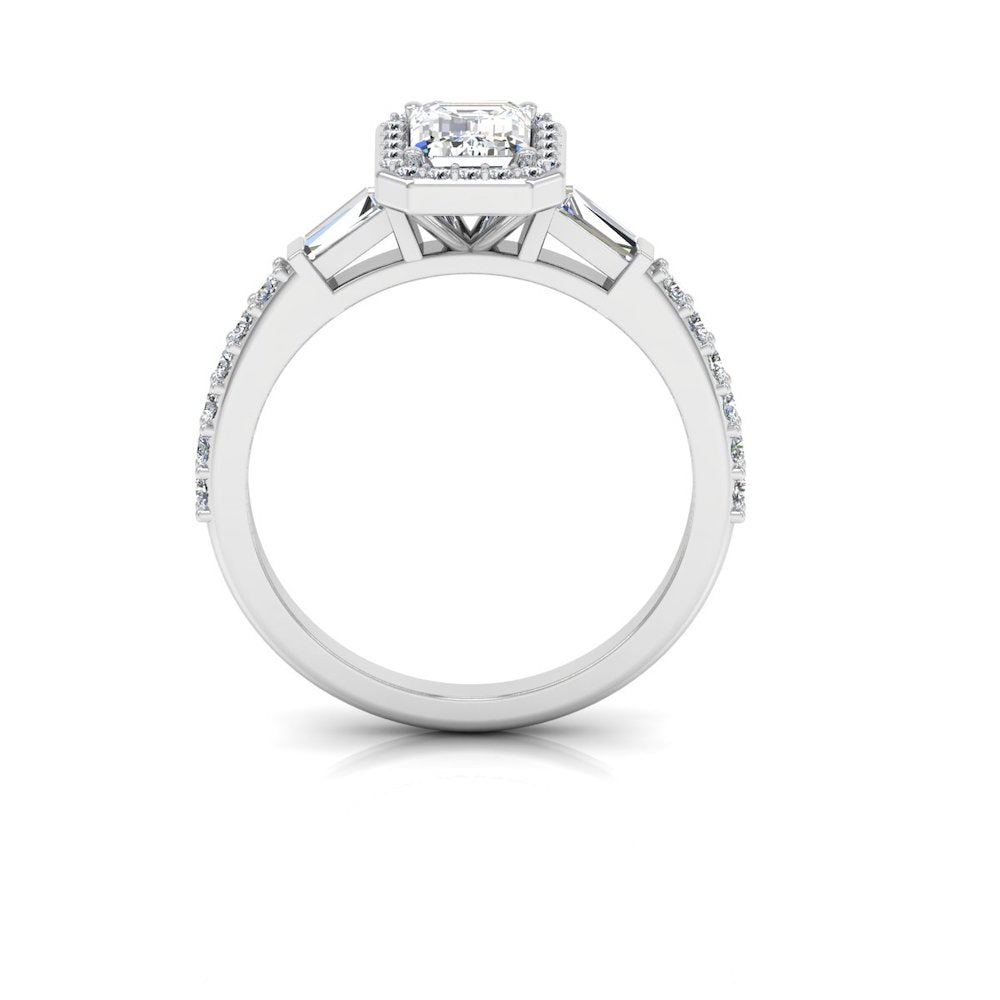 Baguette & Round Cut Halo Moissanite Engagement Ring、mySite、hinf8tx79