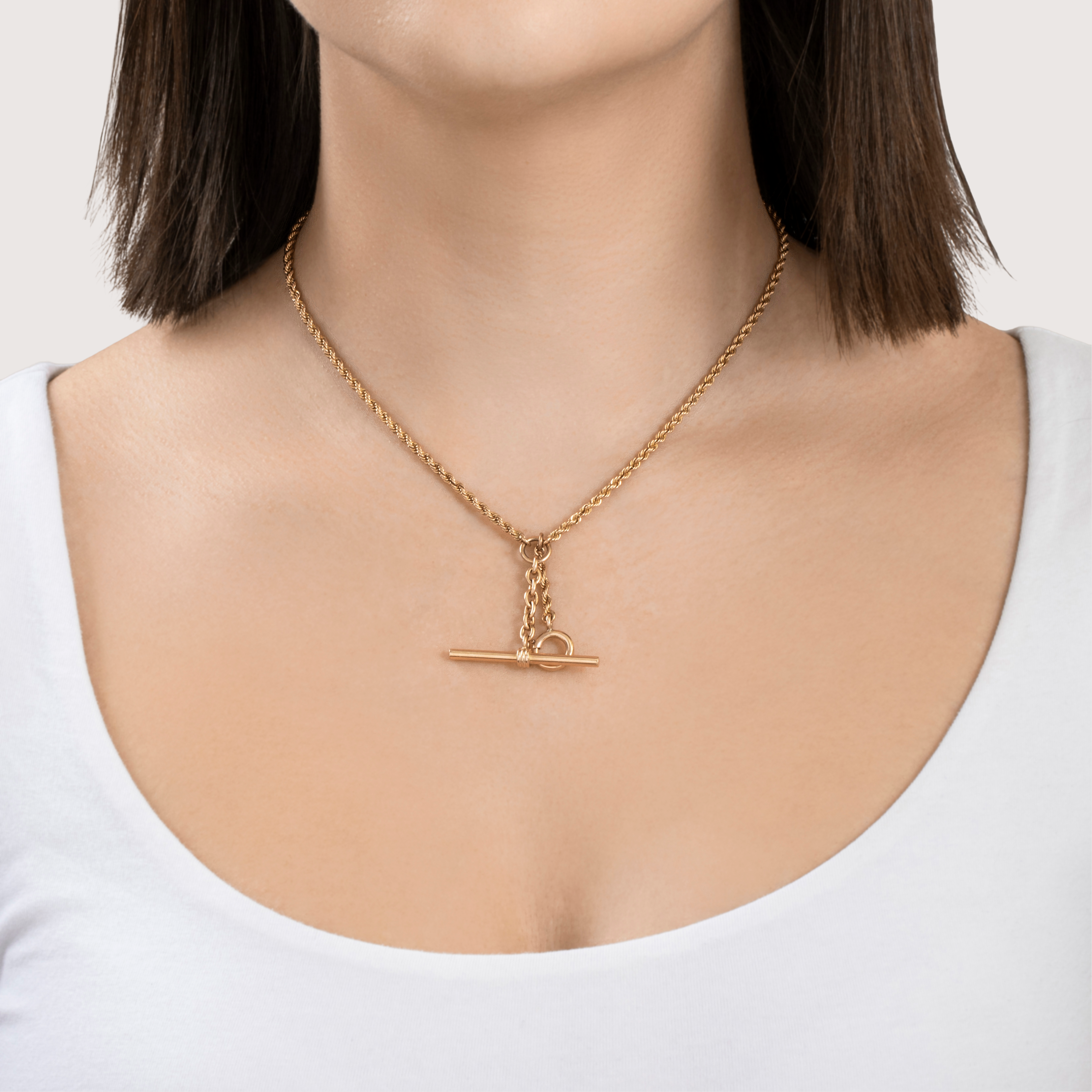 Antique 14k Rosy Yellow Gold Watch Fob Rope Chain Charm Holder Necklace 15.75、mySite、hinf8tx79