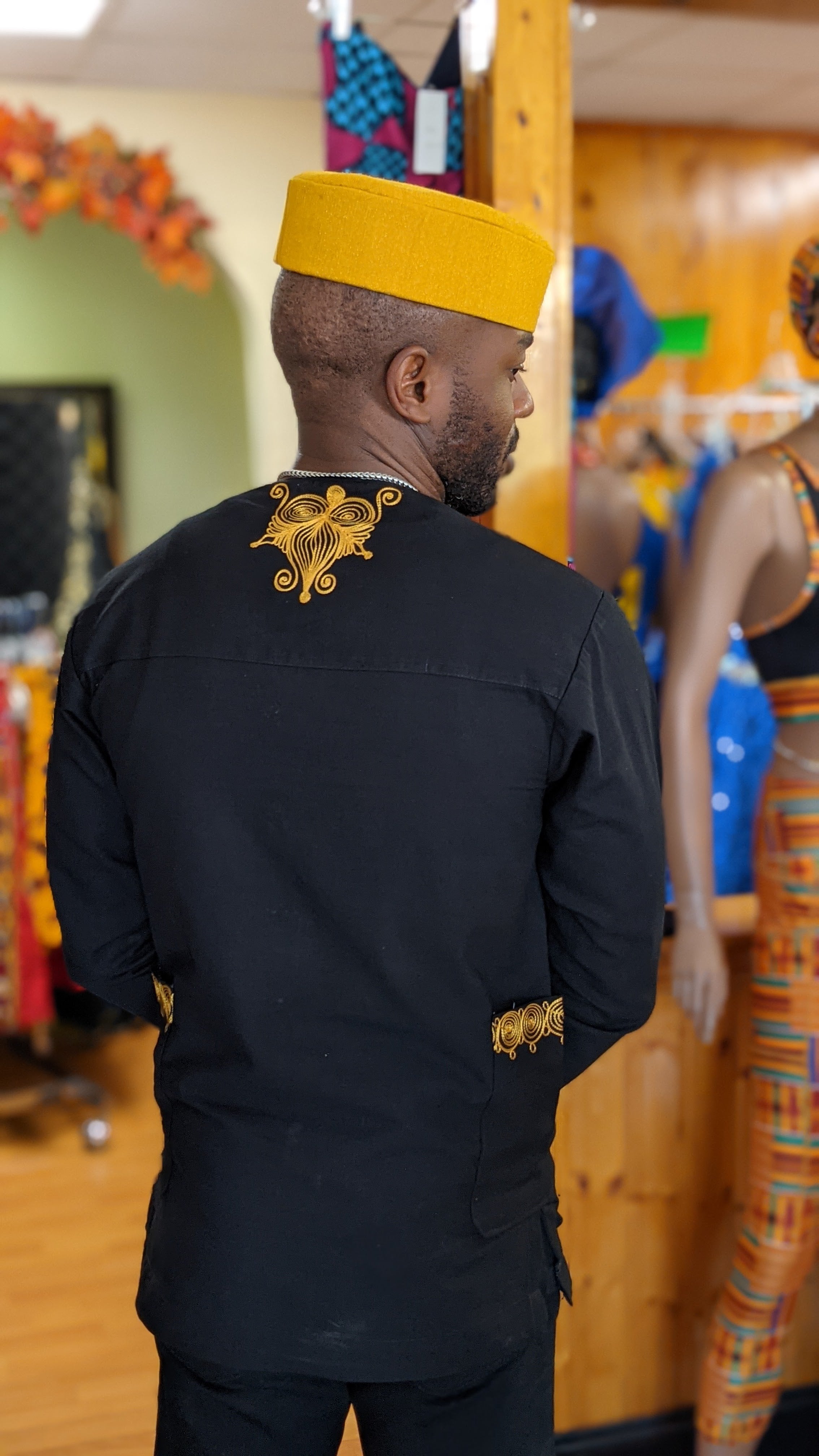 Lavelle Black and Gold Embroidered African Dashiki Shirt-DPLCM2、mySite、solidvoid
