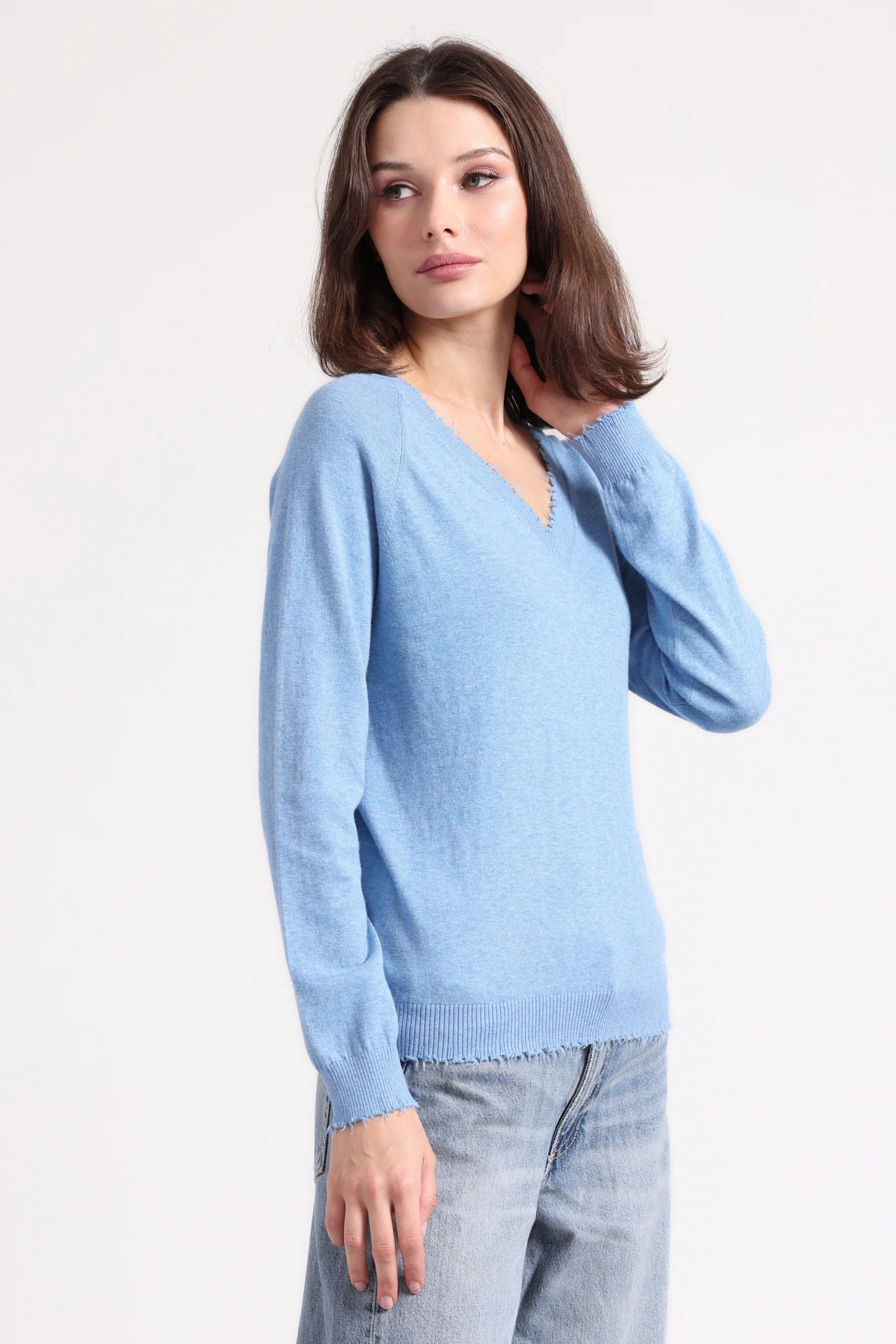 Minnie Rose Cotton Cashmere Frayed Edge V、mySite、noshort