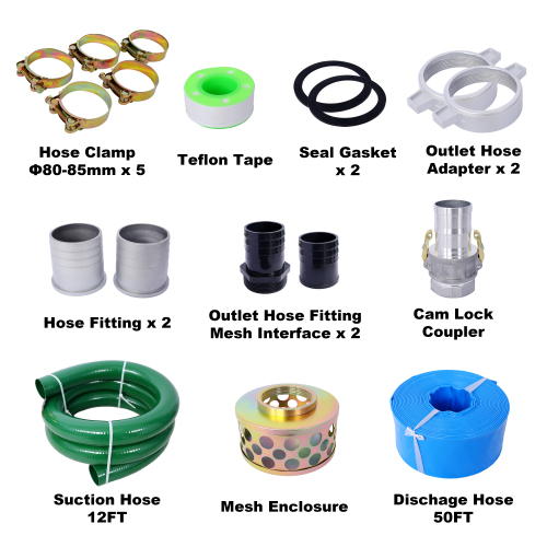 Semi Trash Pump 3 inch, 209cc 7HP 4 stroke OHV ENGINE, Gas Powered Semi Trash Water Pump 50 ft Discharge Hose, 12 ft Suction Hose with Complete Fittings,EPA compliant、、eastwooduniform