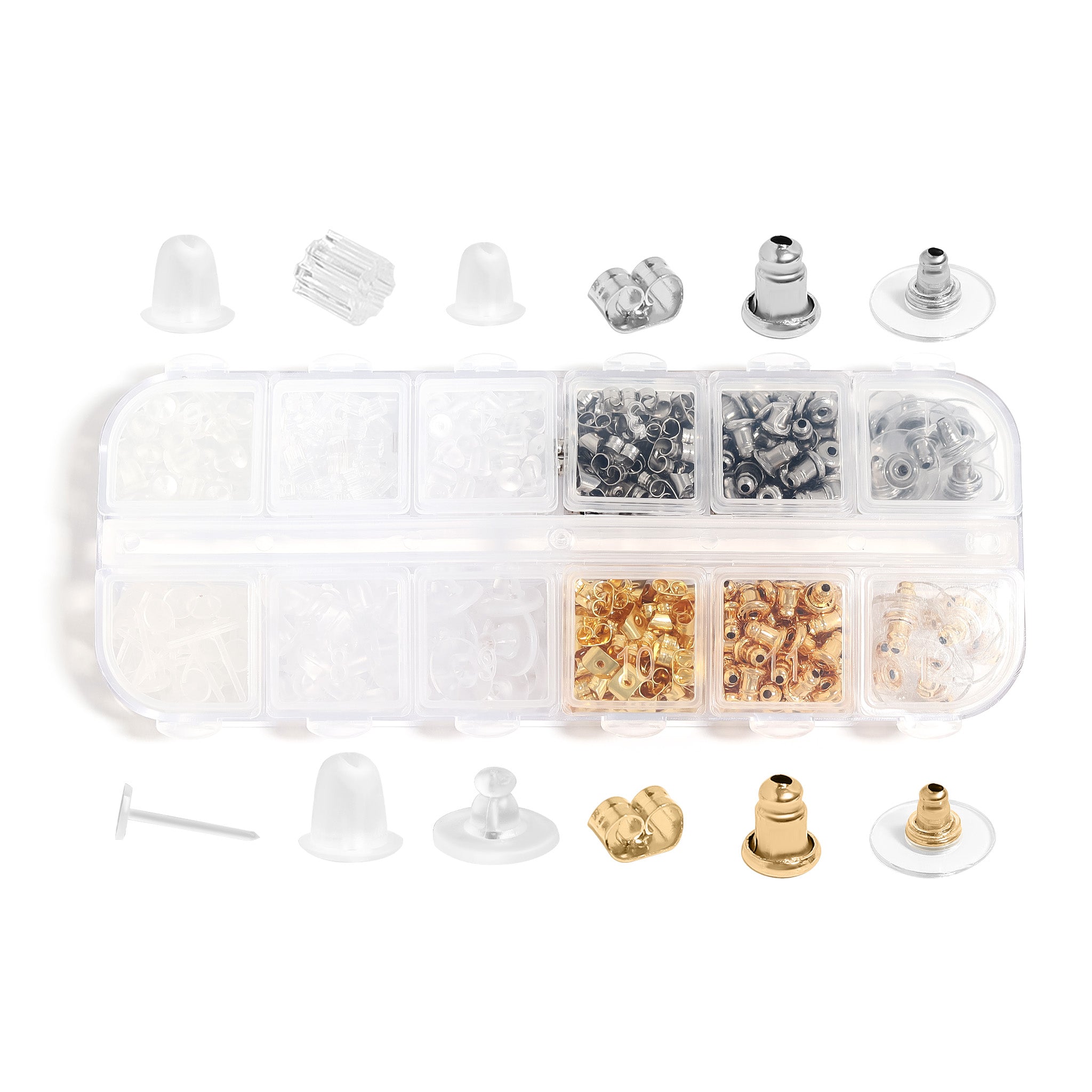 700 Pcs - 12 Styles Assorted Stainless Steel Earring Backs / ENC1000、mySite、dreamappss