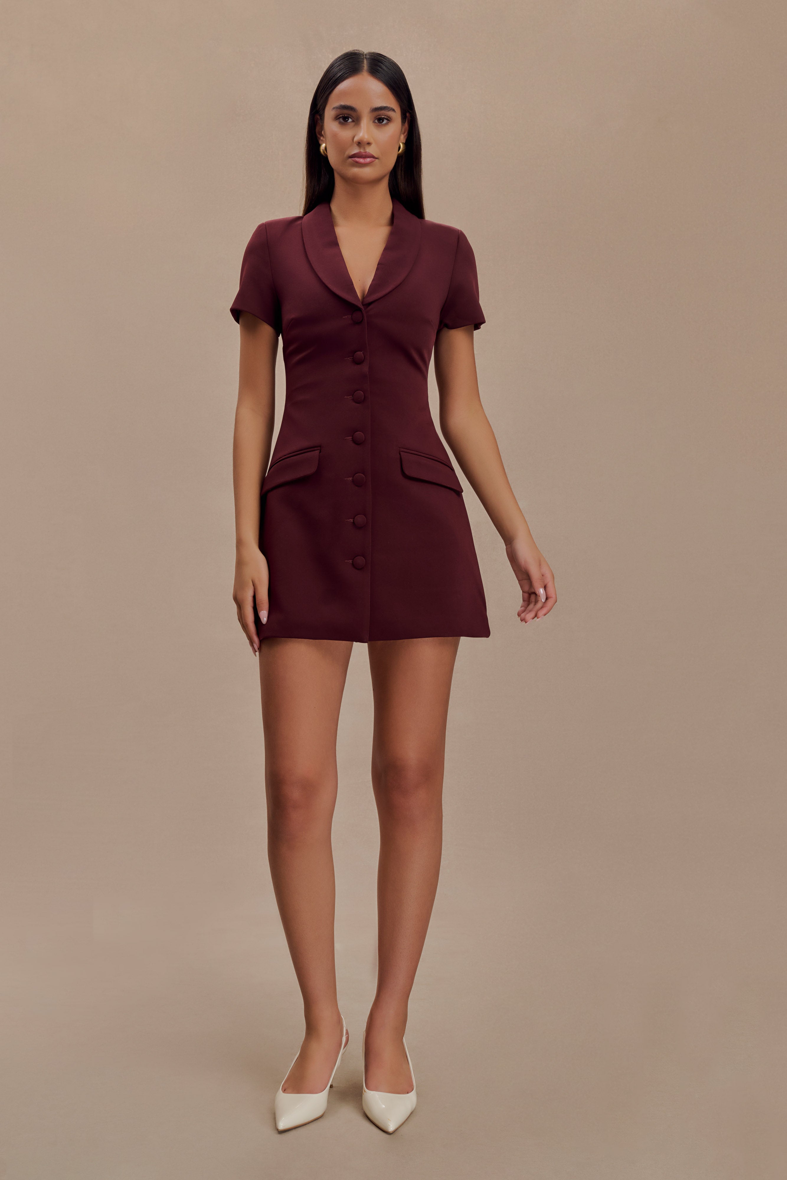 Paolina Collared Suiting Mini Dress - Plum、mySite、solidvoid