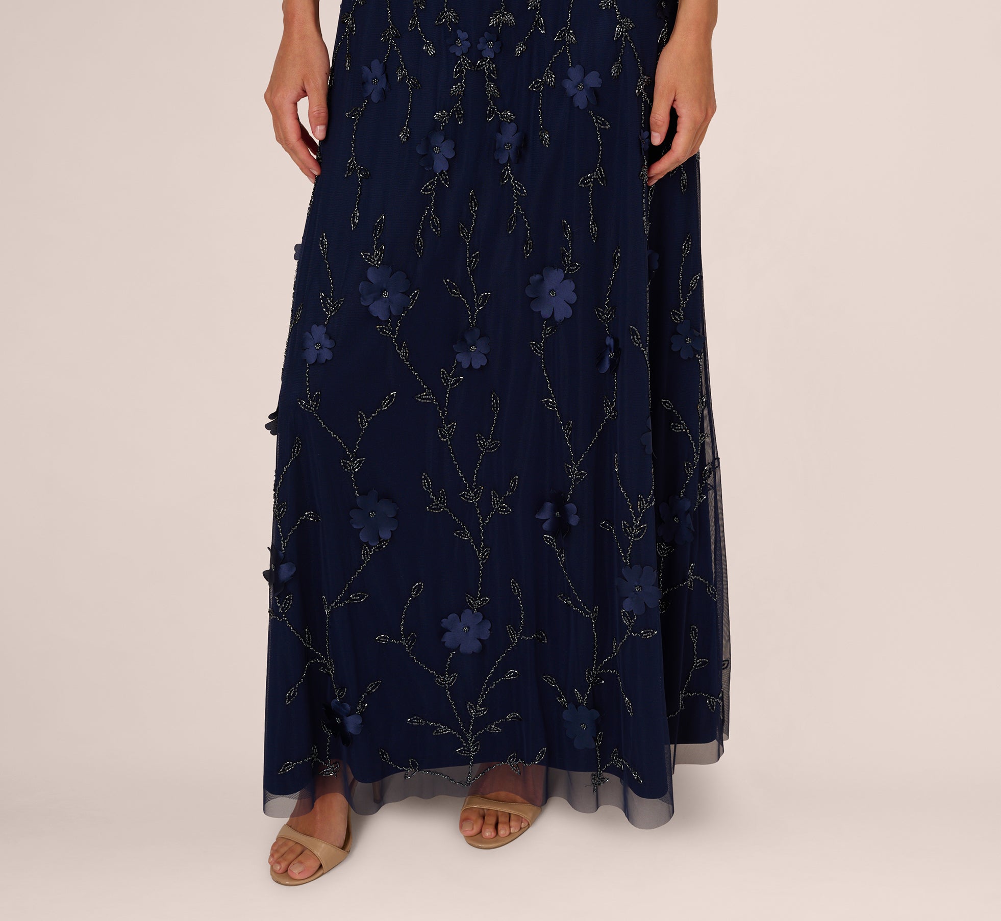 Sleeveless Illusion 3D Petal Beaded Gown In Light Navy、mySite、solidvoid