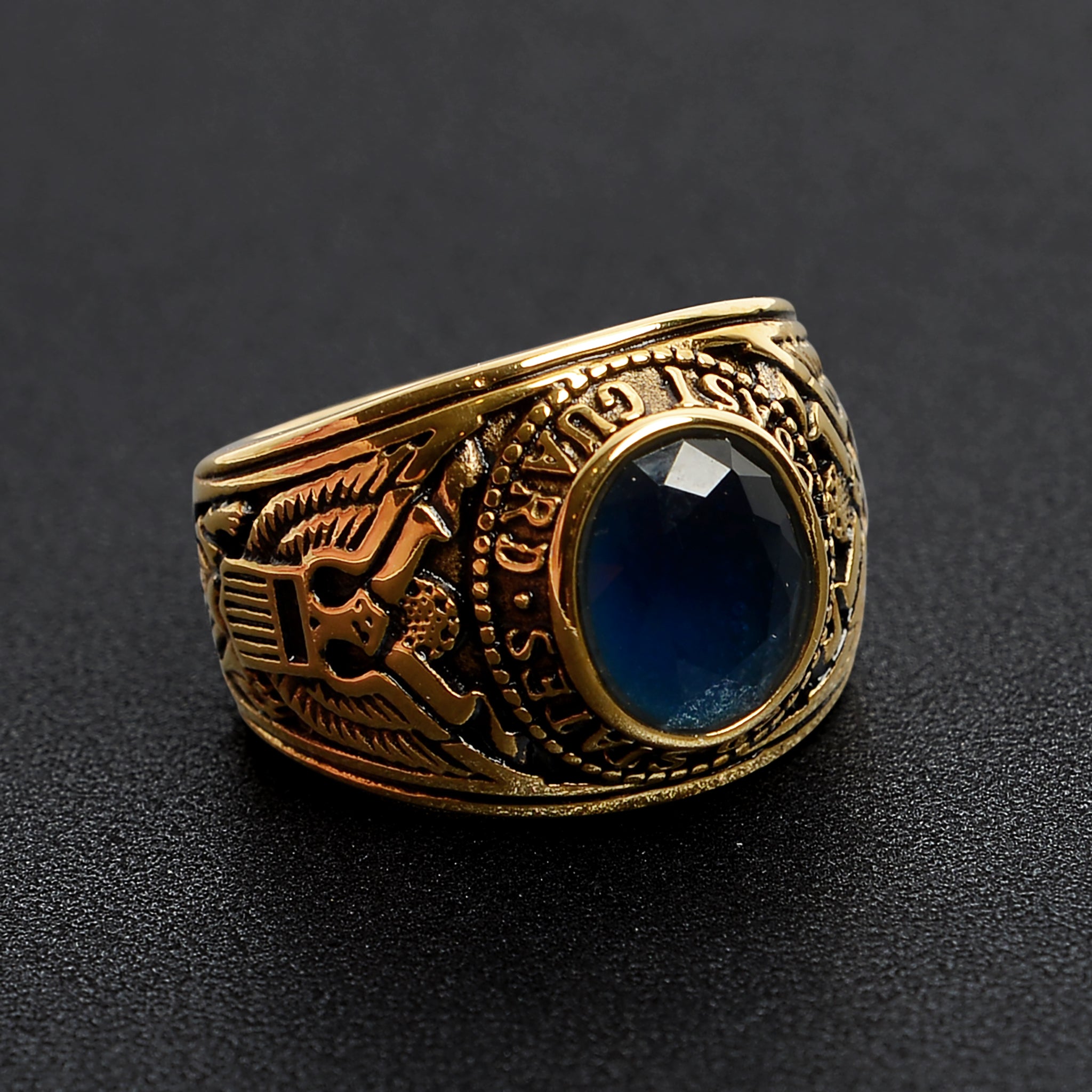 Gold United States Coast Guard Blue Center Stainless Steel Ring / MCR6010、mySite、dreamappss