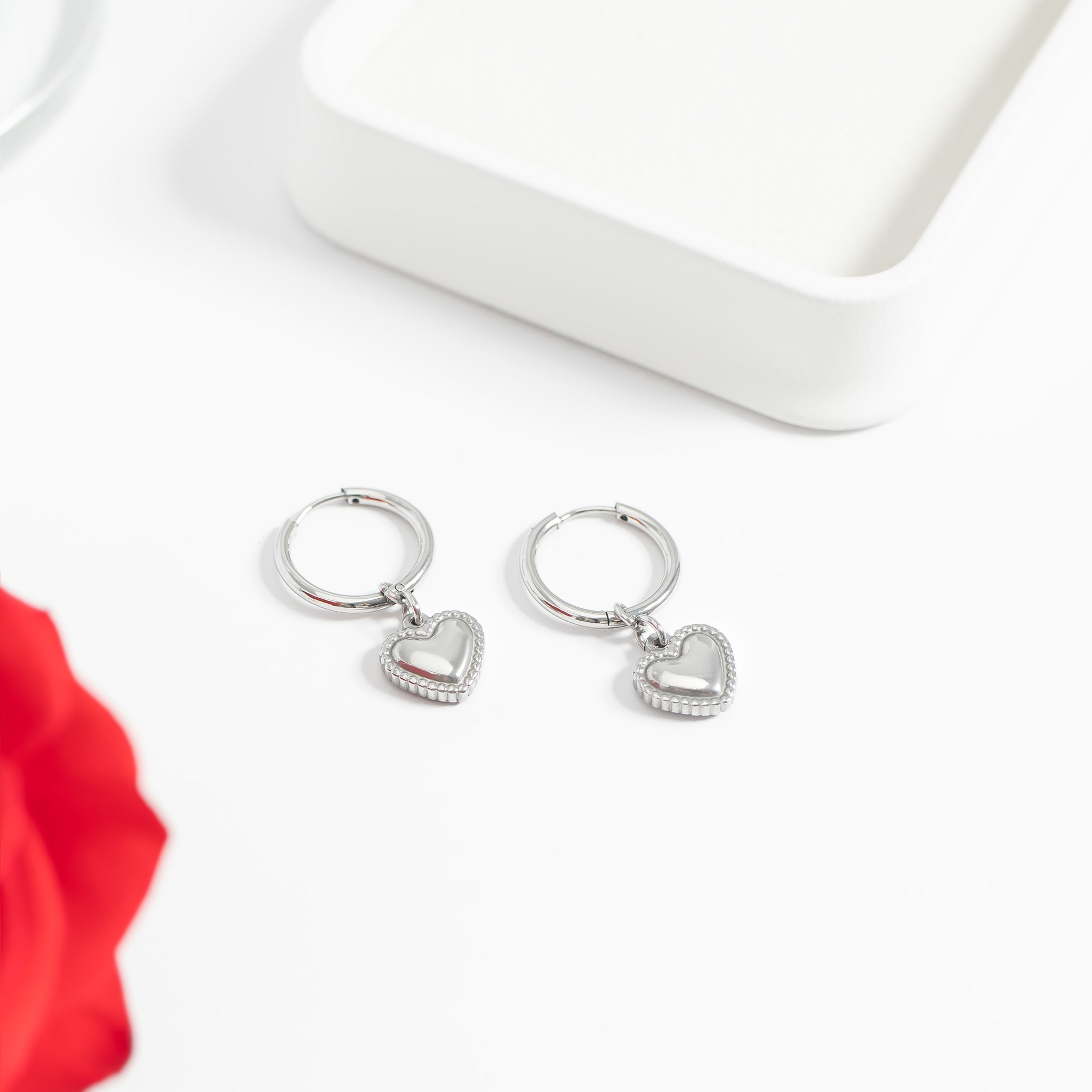 18K Gold PVD Stainless Steel Heart Pendant Hoop Earrings / ERJ0042、mySite、dreamappss