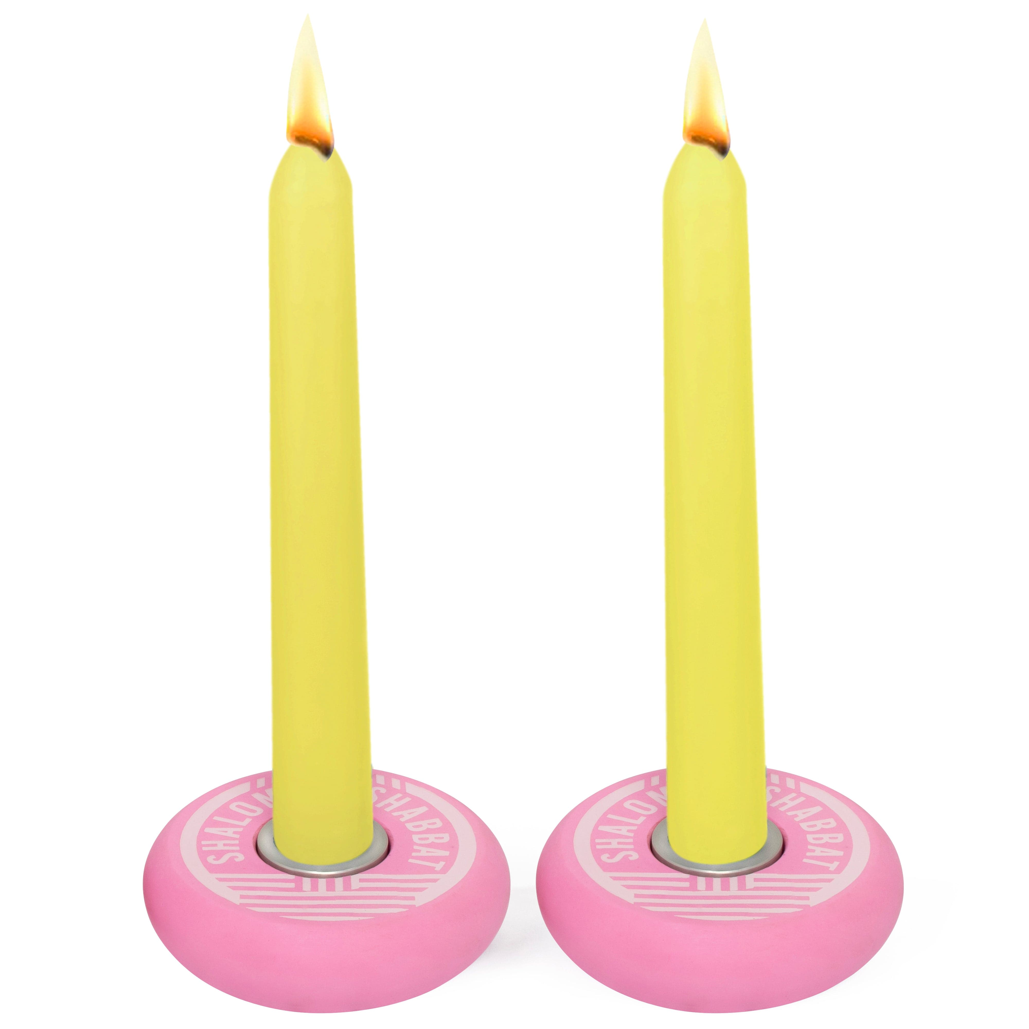 Shabbat Shalom Platz Candy Candleholders - Pink and Silver、mySite、topwebapps