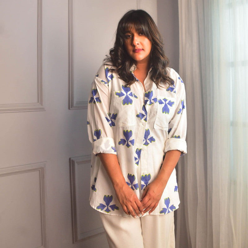 Cotton Shirt For Women | Block Print | Oversized | White、mySite、camillekostekn