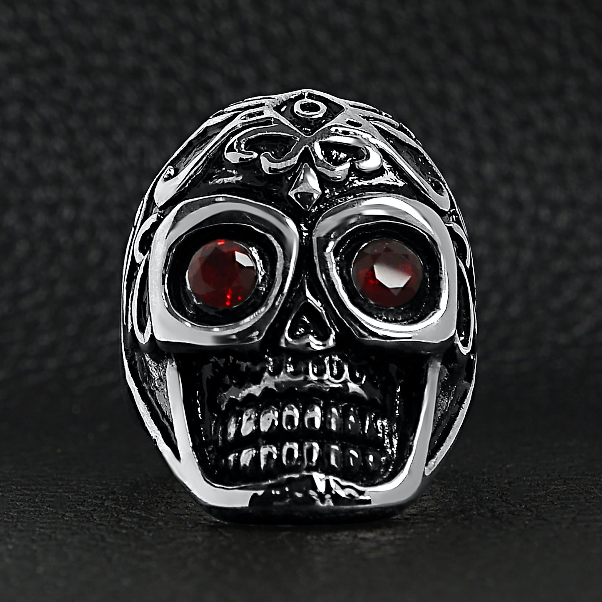 Detailed Skull With Red CZ Eyes Stainless Steel Polished Ring / SCR3039、mySite、dreamappss