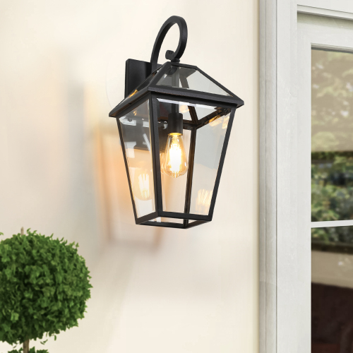 21"(H) 2-Pack Outdoor Wall Lantern Light – Modern Black Metal & Clear Glass Sconce for Porch, Patio, and Garden Lighting (Bulb Not Included)、、eastwooduniform