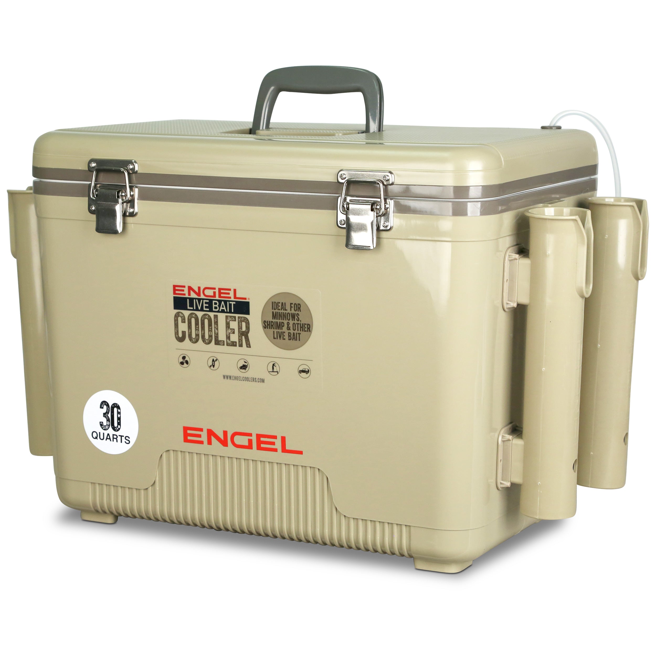 Engel 30Qt Live bait Pro Cooler with AP4 XL Rechargeable Aerator, Rod Holders & Stainless Hardware、mySite、noshort