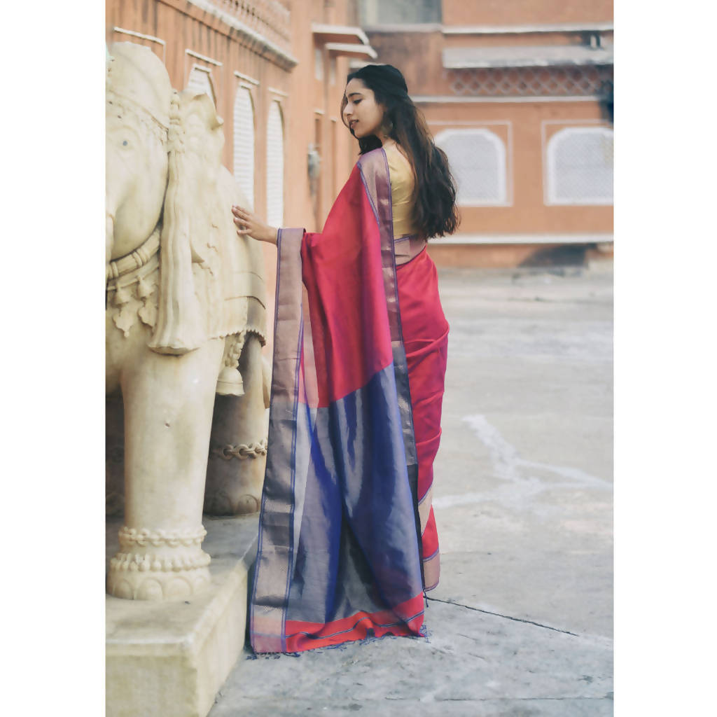 Festive Wear | Maheshwari Cotton Silk Saree | Red & Blue、mySite、camillekostekn