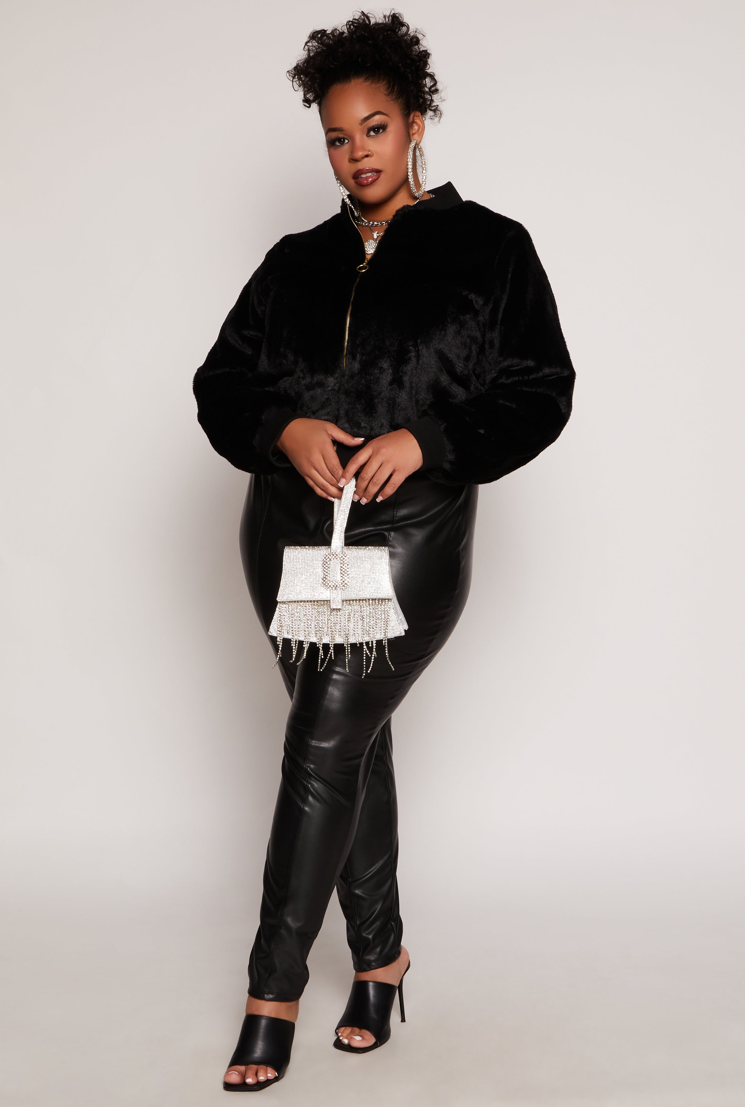 Plus Size Faux Fur Bomber Jacket、mySite、camillekostekn