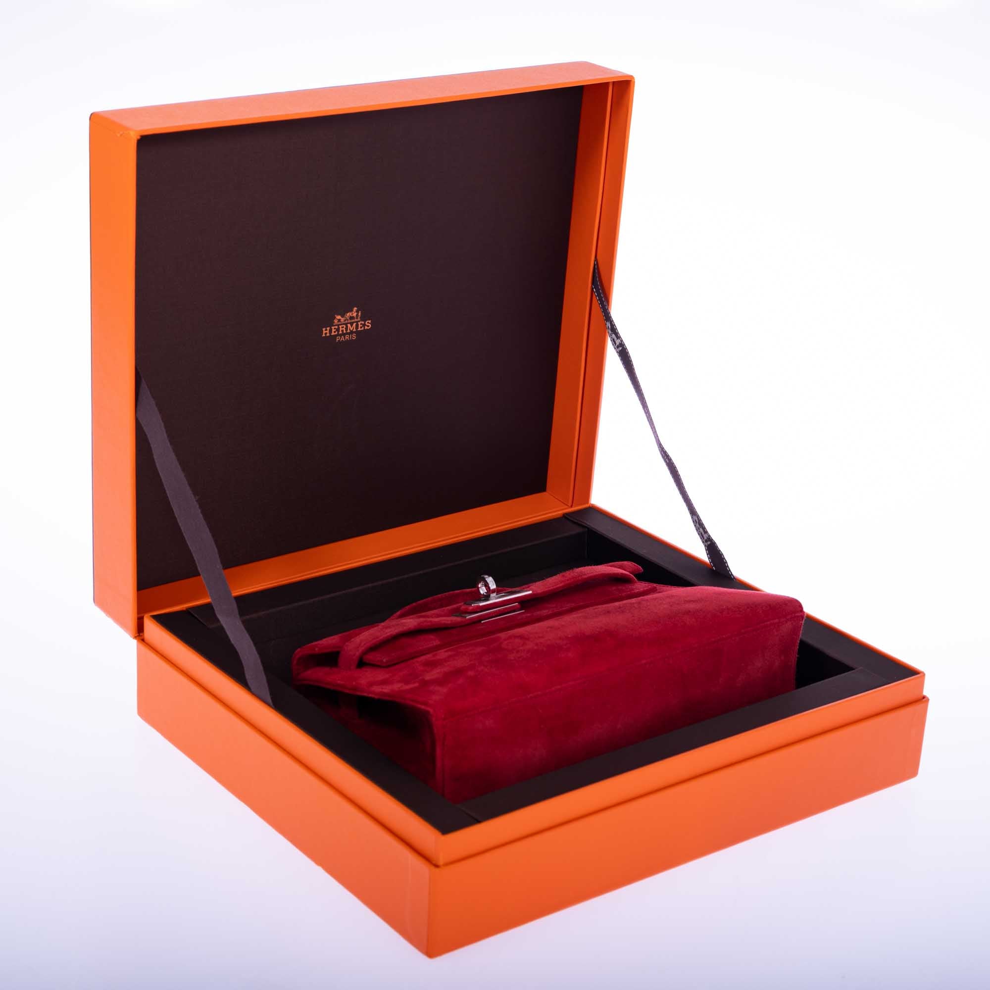 Hermès Exceptional Collection Rubis Veau Doblis Suede Diamond Kelly Pochette with 18k White Gold & Diamond Hardware、mySite、garminoutage.com