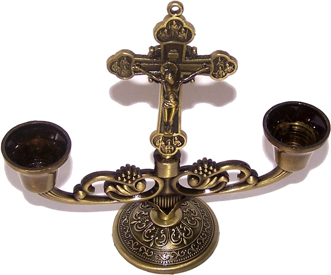 Holy Land Market Table Altar Crucifix with Candles Cups / Holders - 5 Inches、mySite、topwebapps