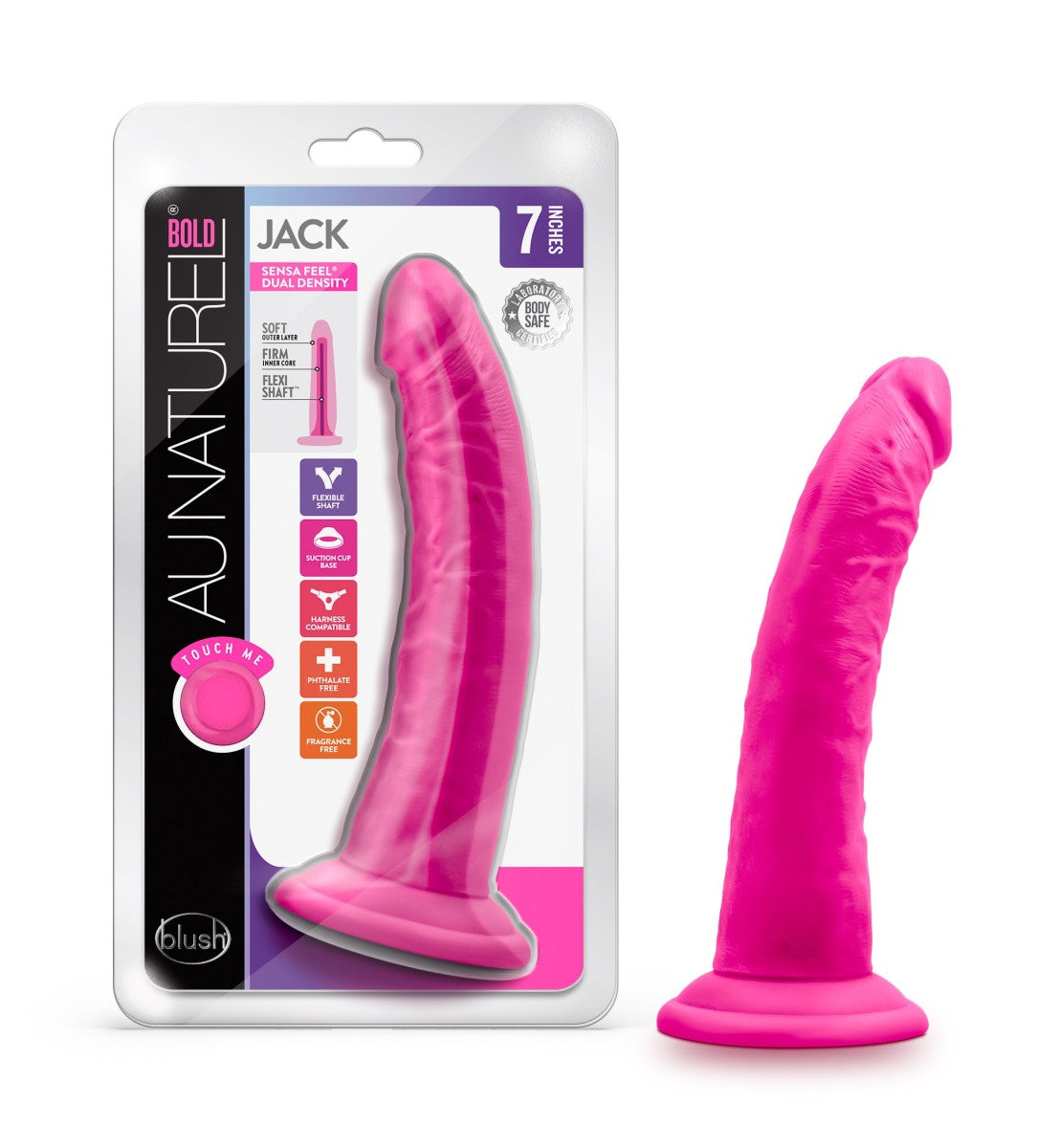 Au Naturel Bold By Blush® | Jack Realistic Pink 7.5-Inch Long Dildo With Suction Cup Base、mySite、bottomscart