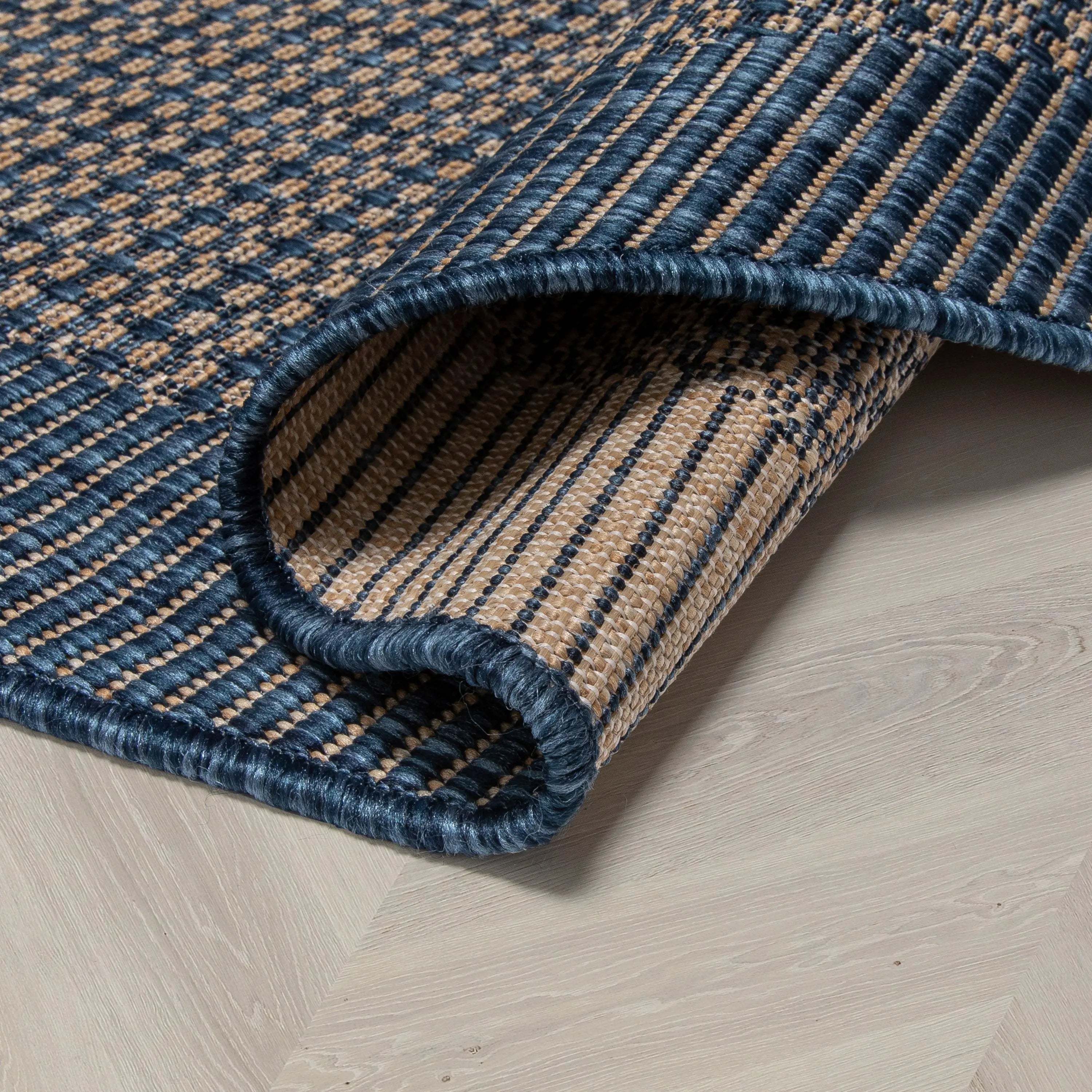 Odin Solid & Striped Border Indoor Outdoor Blue Flatweave Rug、mySite、gigharbornorthrealestate