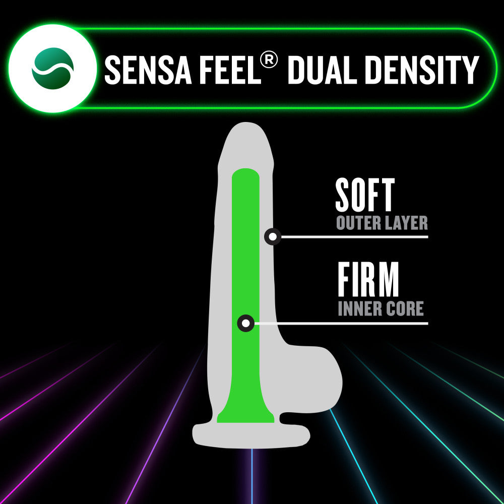 Neo Elite By Blush® | Glow In The Dark Neon Green: 7.5-Inch Long Dildo - Made with Purio™ Silicone & SensaFeel® Dual Density Realistic Technology、mySite、bottomscart