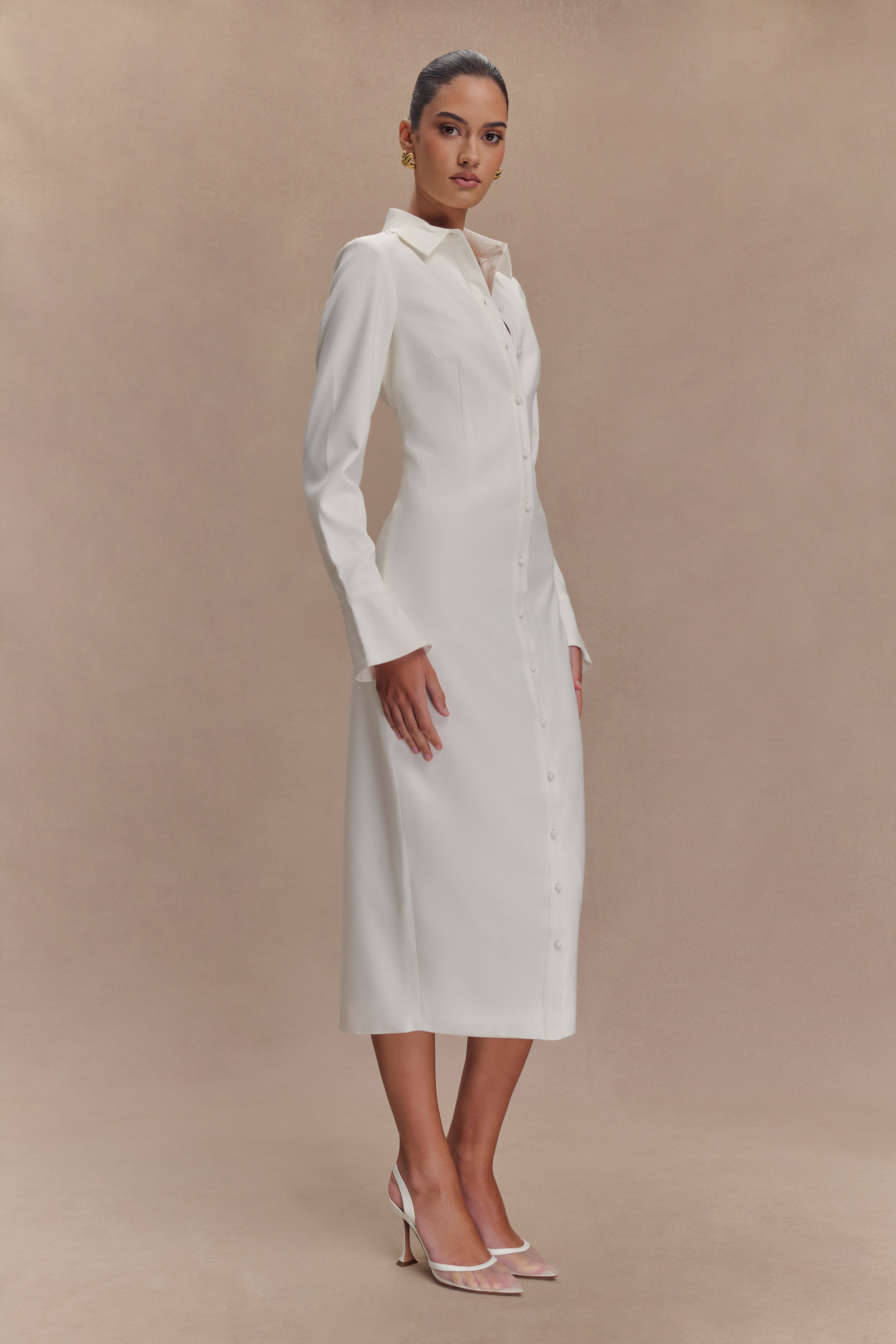 Dorian Fitted Shirt Midi Dress - White、mySite、solidvoid