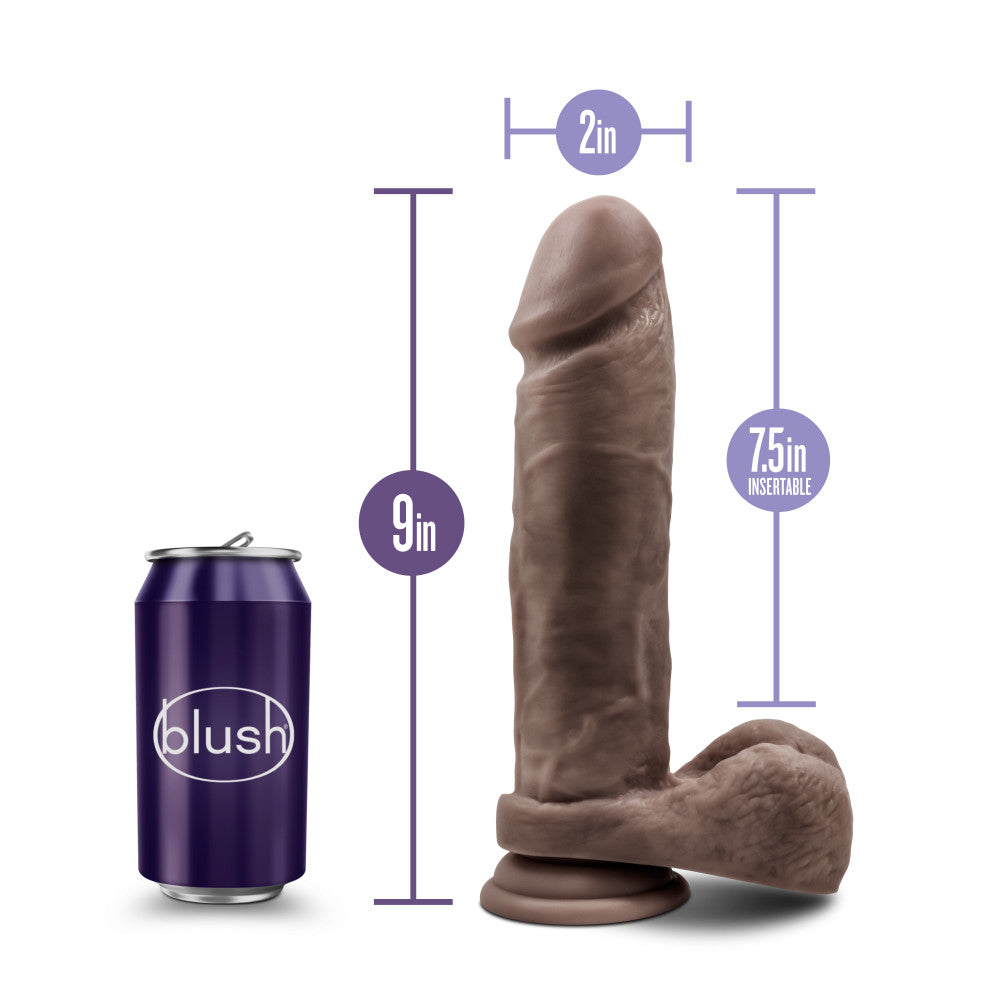 Au Naturel By Blush® | Realistic Chocolate 9-Inch Long Dildo With Balls & Suction Cup Base、mySite、bottomscart