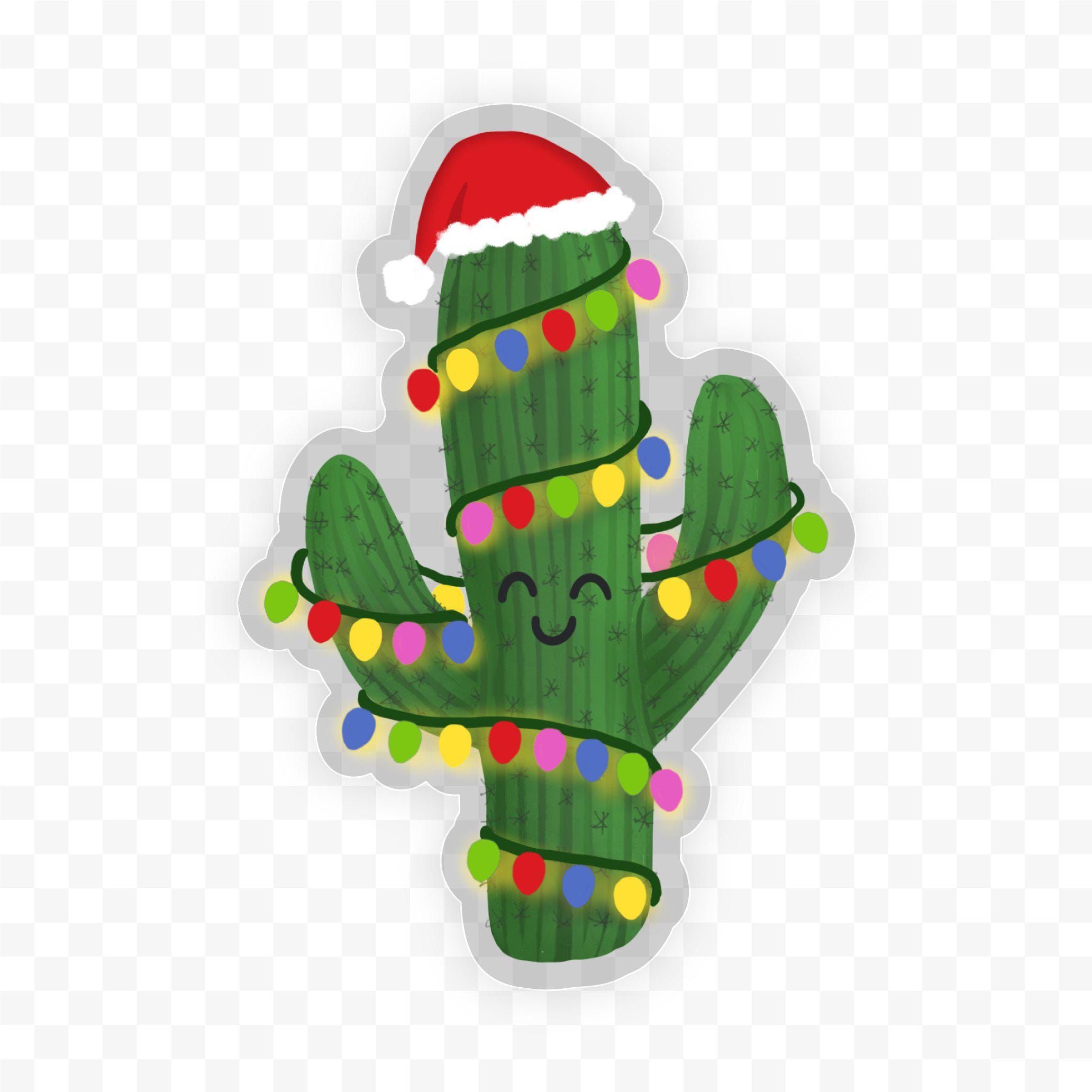  Cactus Wearing Winter Lights - Clear Holiday Sticker、mySite、ghnorth