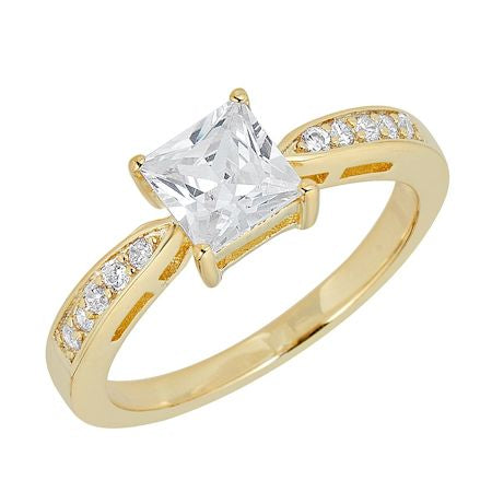 CZ Center Stone With CZ Accents Gold Over Brass Ring / FSR0003、mySite、dreamappss