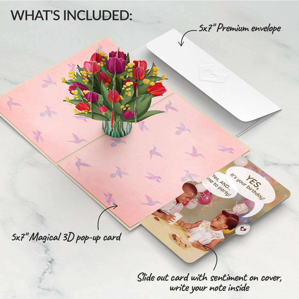 Cheerful Tulips Birthday Pop-Up Card and Time to Party Sentiment Set、mySite、solidvoid