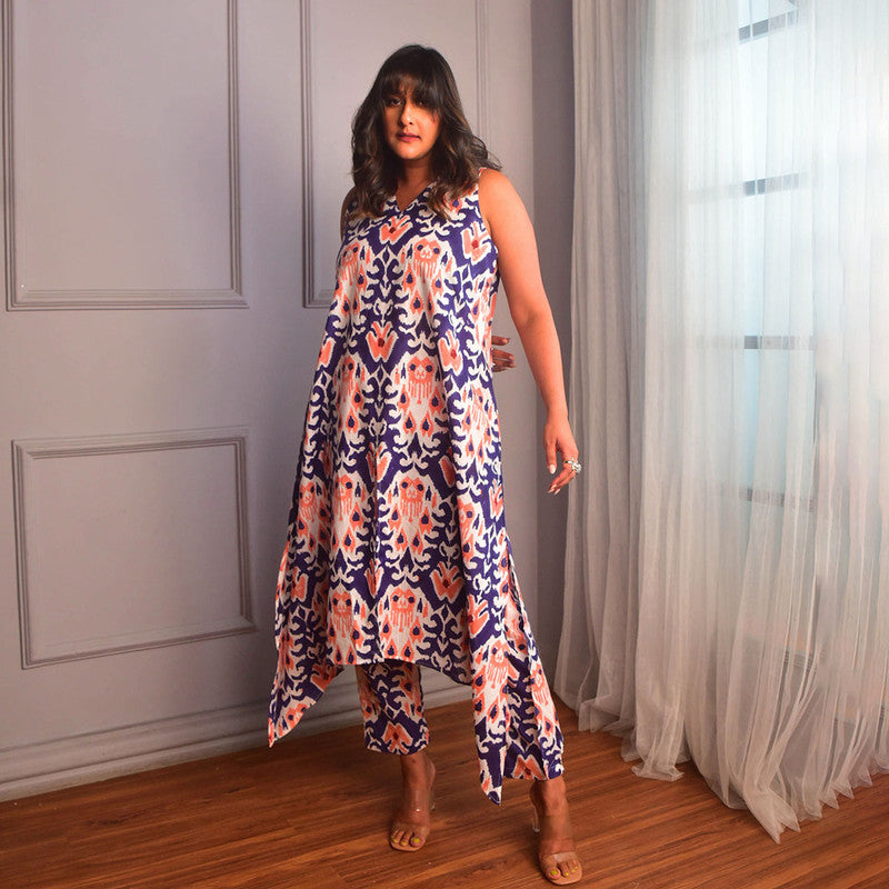 Cotton Kurta For Women | V Neck | Block Print | Blue、mySite、camillekostekn