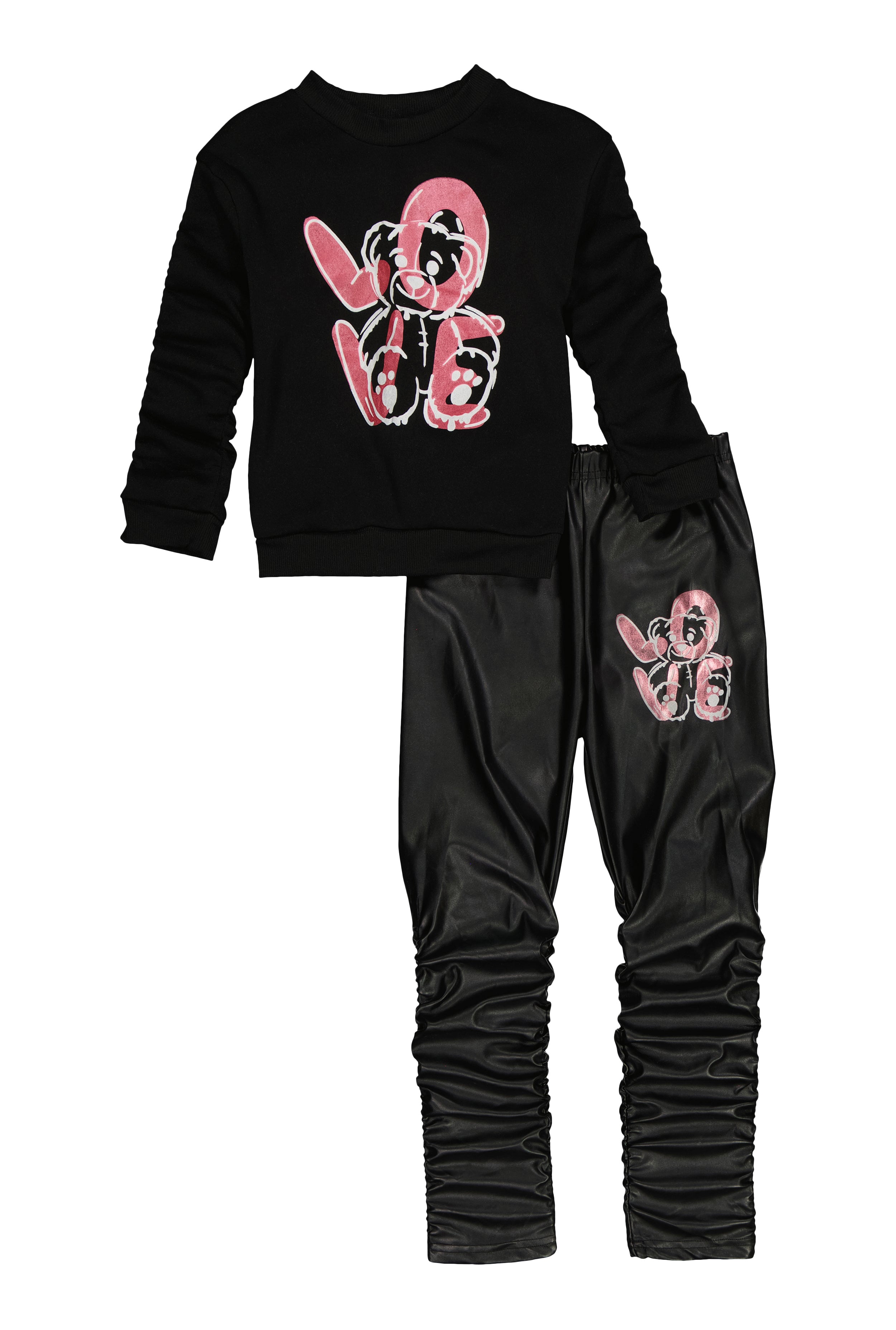 Little Girls Love Bear Graphic Sweatshirt and Stacked Leggings、mySite、camillekostekn
