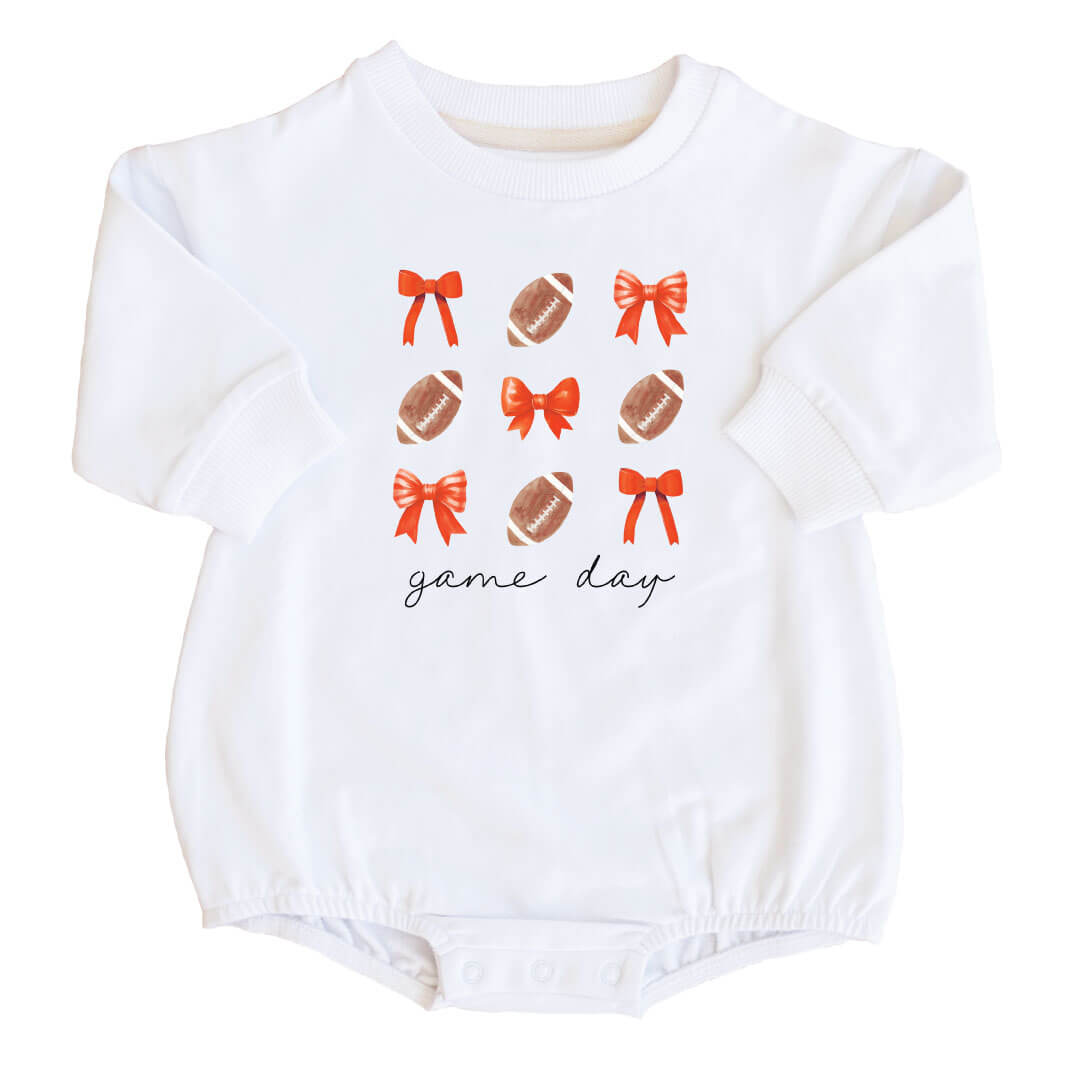  Oklahoma State University | Footballs & Bows Graphic Sweatshirt Bubble Romper、mySite、layawaytickets