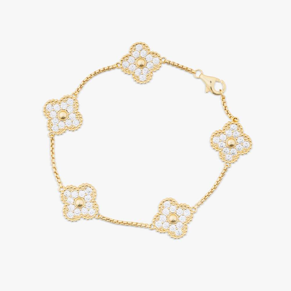 Four Leaf Yellow Gold Moissanite Motif Bracelet、mySite、hinf8tx79