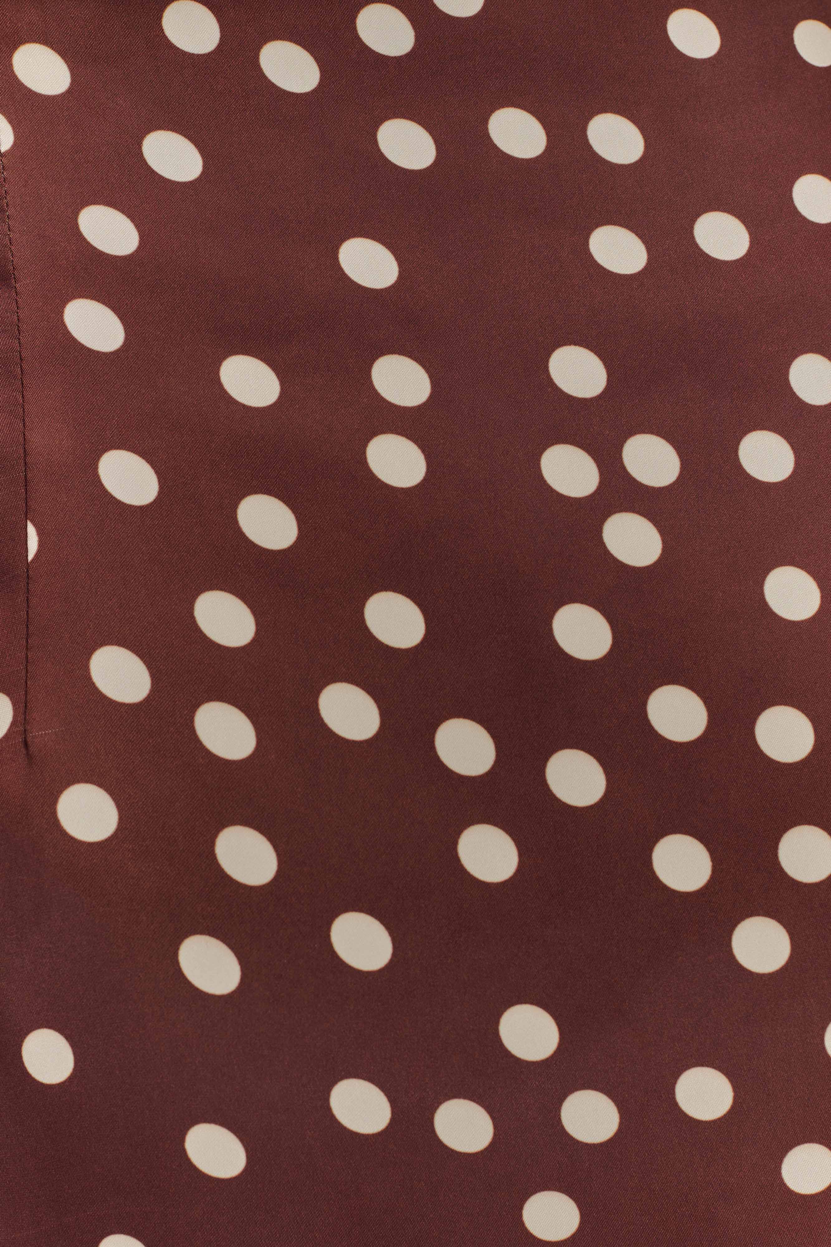 Joan Satin Asymmetrical Mini Dress - Brown Polka Dot Print、mySite、solidvoid