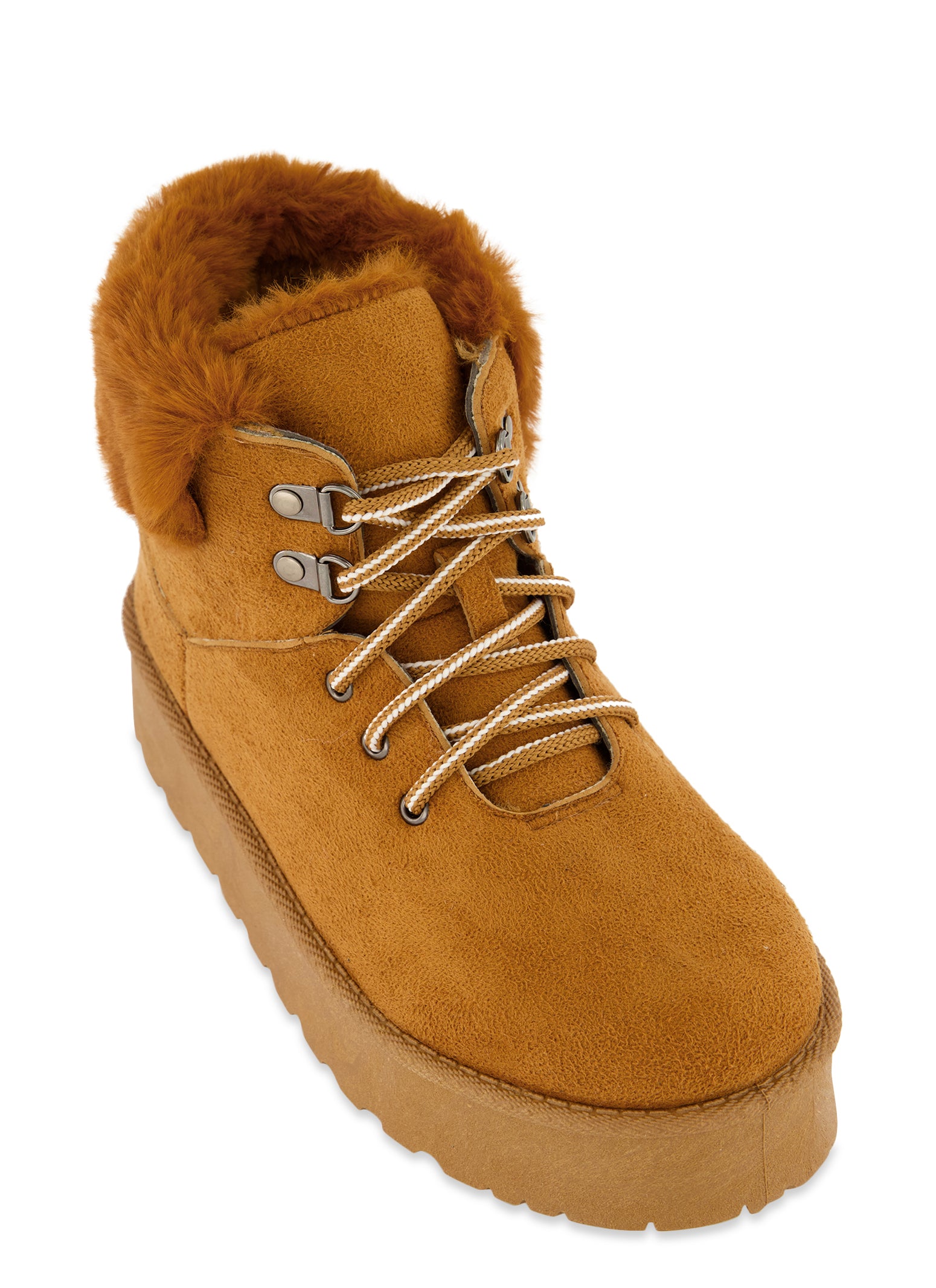 Faux Fur Lined Lace Up Platform Booties、mySite、camillekostekn