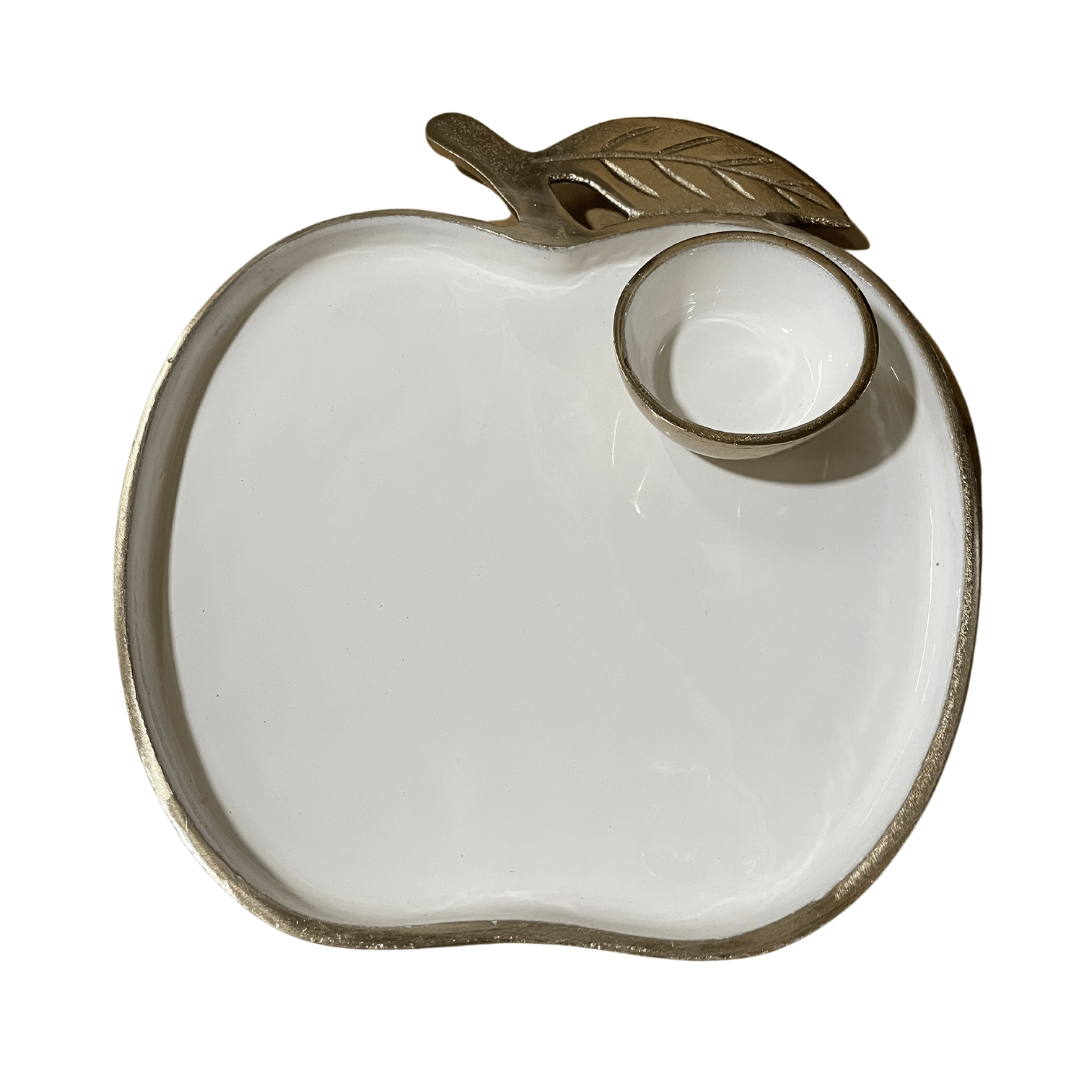 White and Silver Enamel Apple Tray with Honey Dish、mySite、topwebapps