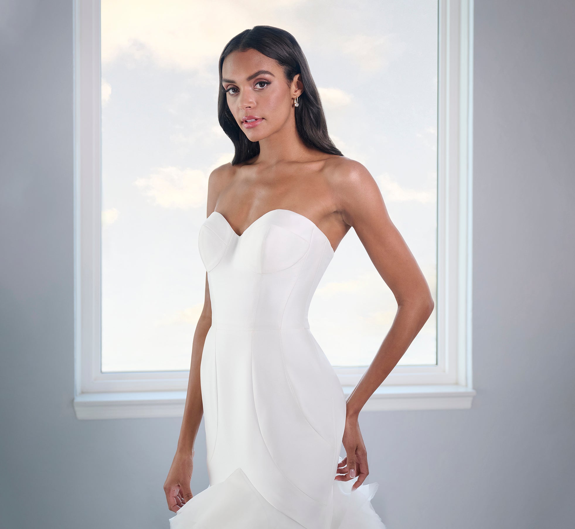 Tulle And Organza Ruffled Gown With Paneled Mikado Bodice In Ivory、mySite、solidvoid