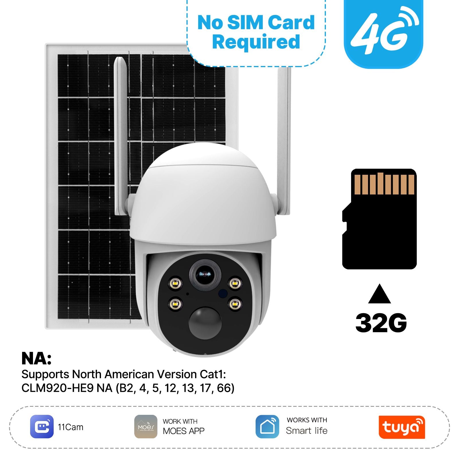 MOES 4G Solar Outdoor Security Camera,7800mAh+7W Solar Panel,IP65 Waterproof,360°PTZ,No SIM Required(NA Version)、mySite、fannypackpong