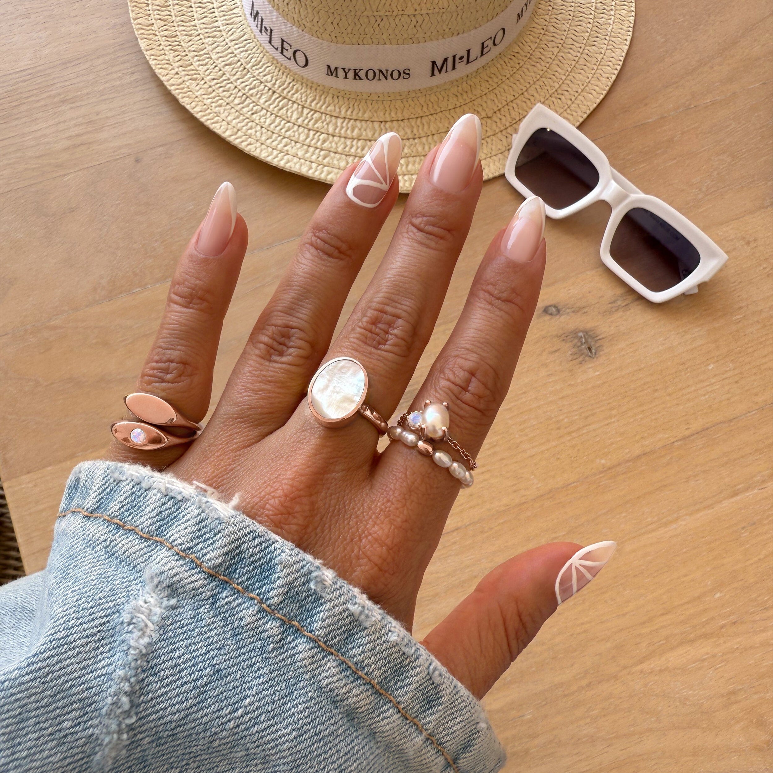 Pearl Moonstone Adjustable Chain Ring - Nura、mySite、hinf8tx79