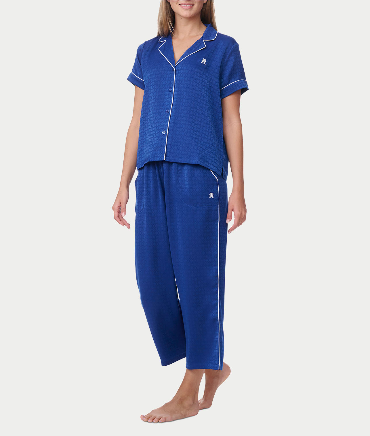  Notch Collar Cropped Woven Pajama Set、mySite、justintrudeaud