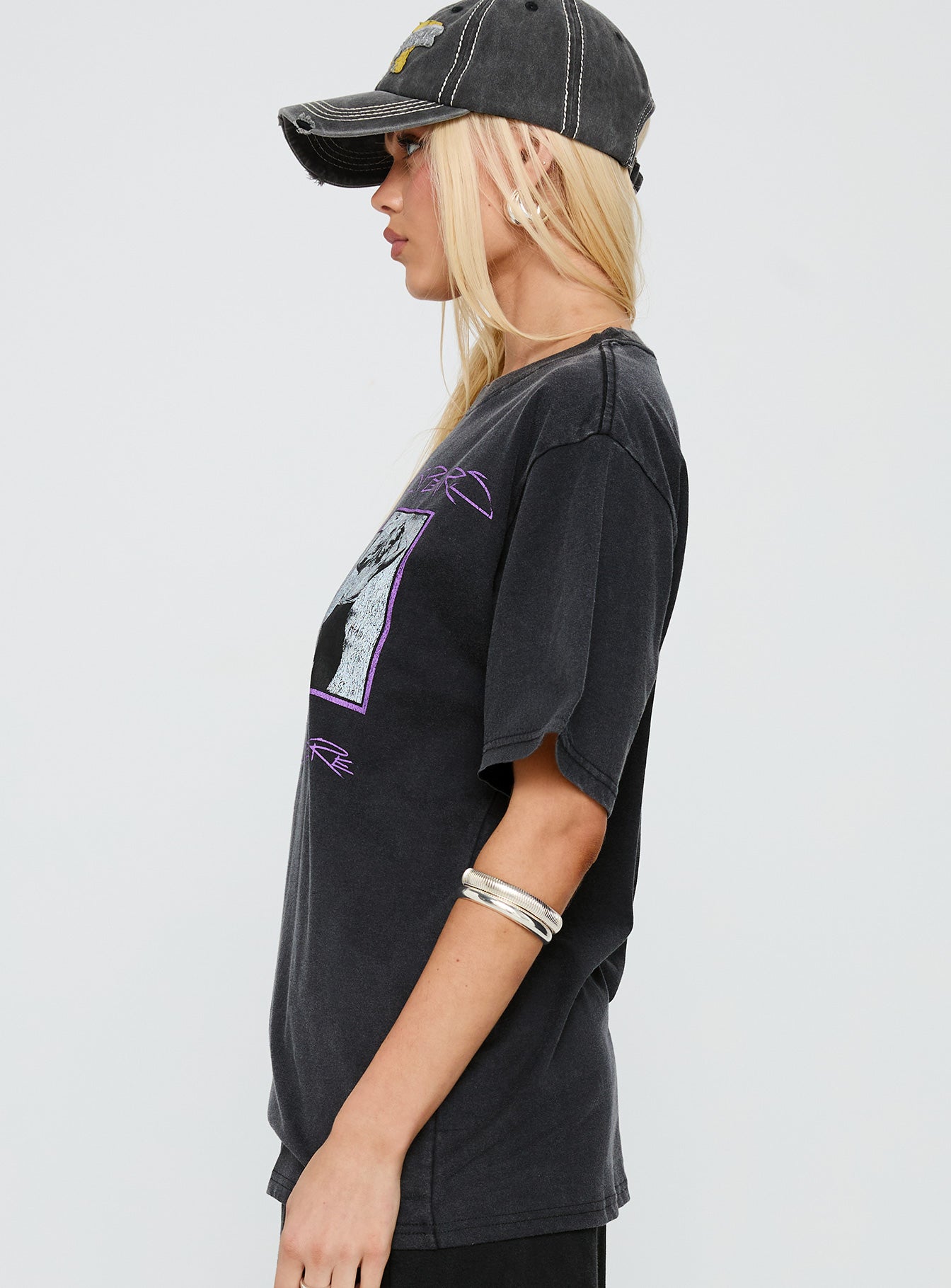 Britney Spears Gimme More Oversized Graphic Top Washed Black、mySite、solidvoid