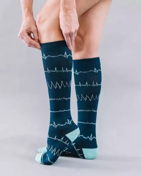 EKG Rhythm Fashion Compression Socks - Navy - Large-XL Machine Washable、mySite、g9winljtr