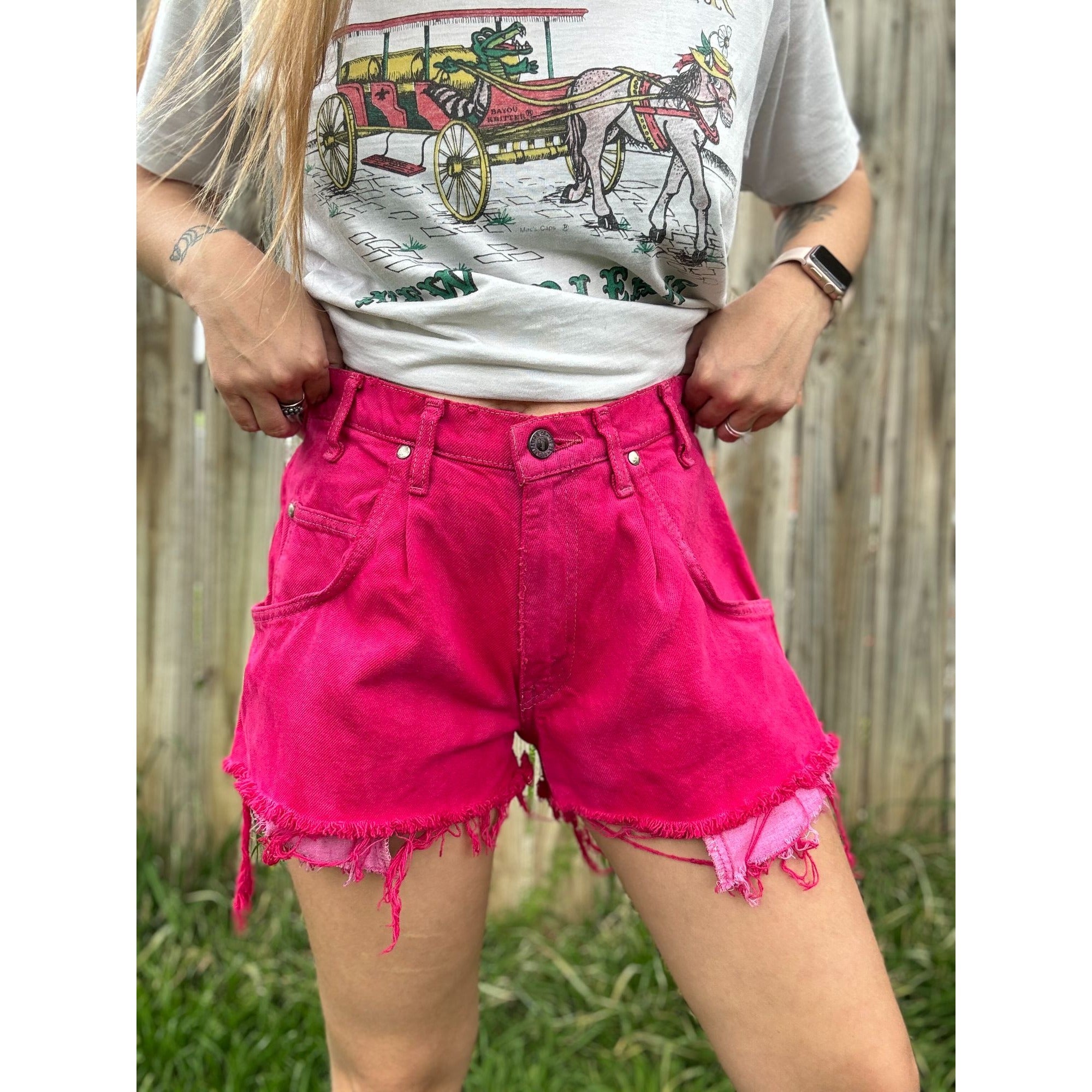 91' Levi's silverTab Loose Fit Hot Pink Cut Off Raw Hem Jean Shorts 30、mySite、garagedoors4me