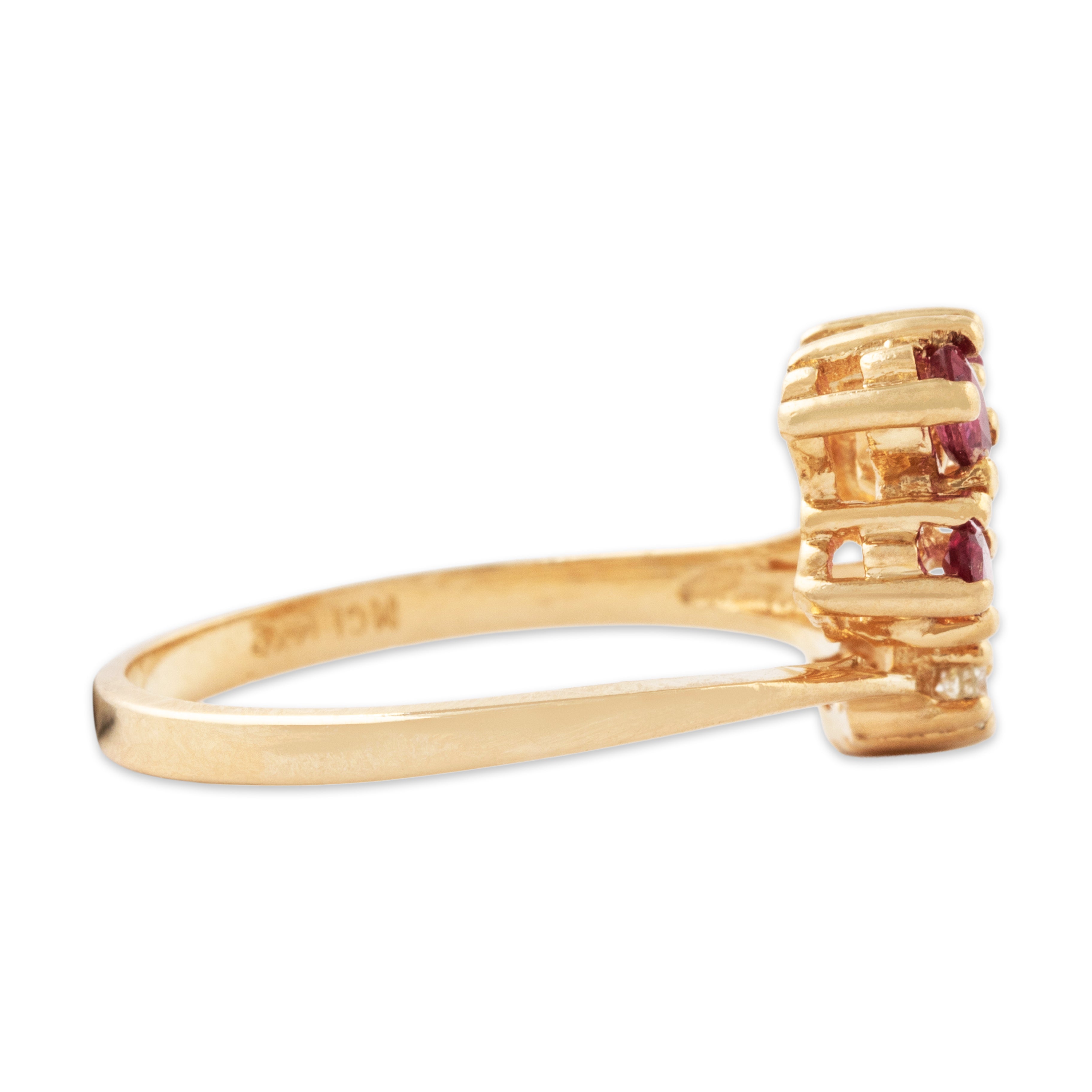 Vintage 14k Yellow Gold Ruby Diamond Flair Ring 6.50、mySite、hinf8tx79