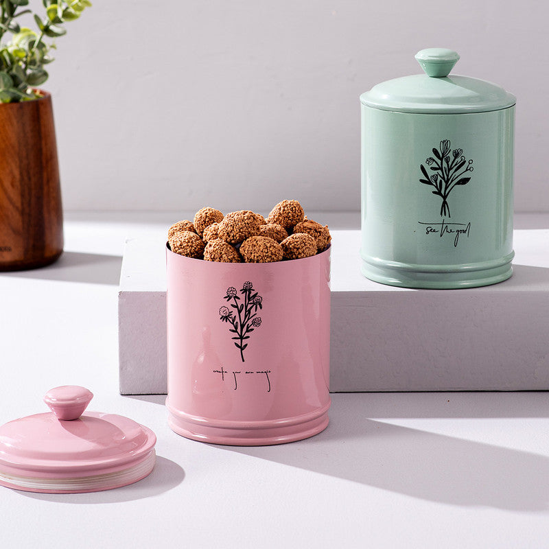 Stainless Steel Floral Jar Canister Set | Pink Green | Set of 2、mySite、camillekostekn